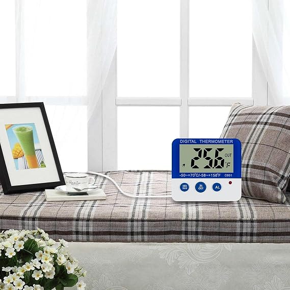 Digital Fridge Thermometer with Magnetic Mount & Stand Calibrated Freezer Thermometer with LED Alarm, Max/Min Memory,58F to 158F Range for Home, Kitchen, Commercial Use
