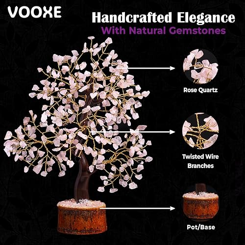 Miniatura 3 de Árbol de cuarzo rosa hecho a mano con piedras preciosas curativas para decoración del hogar, la oficina y el escritorio, árbol del dinero Feng Shui