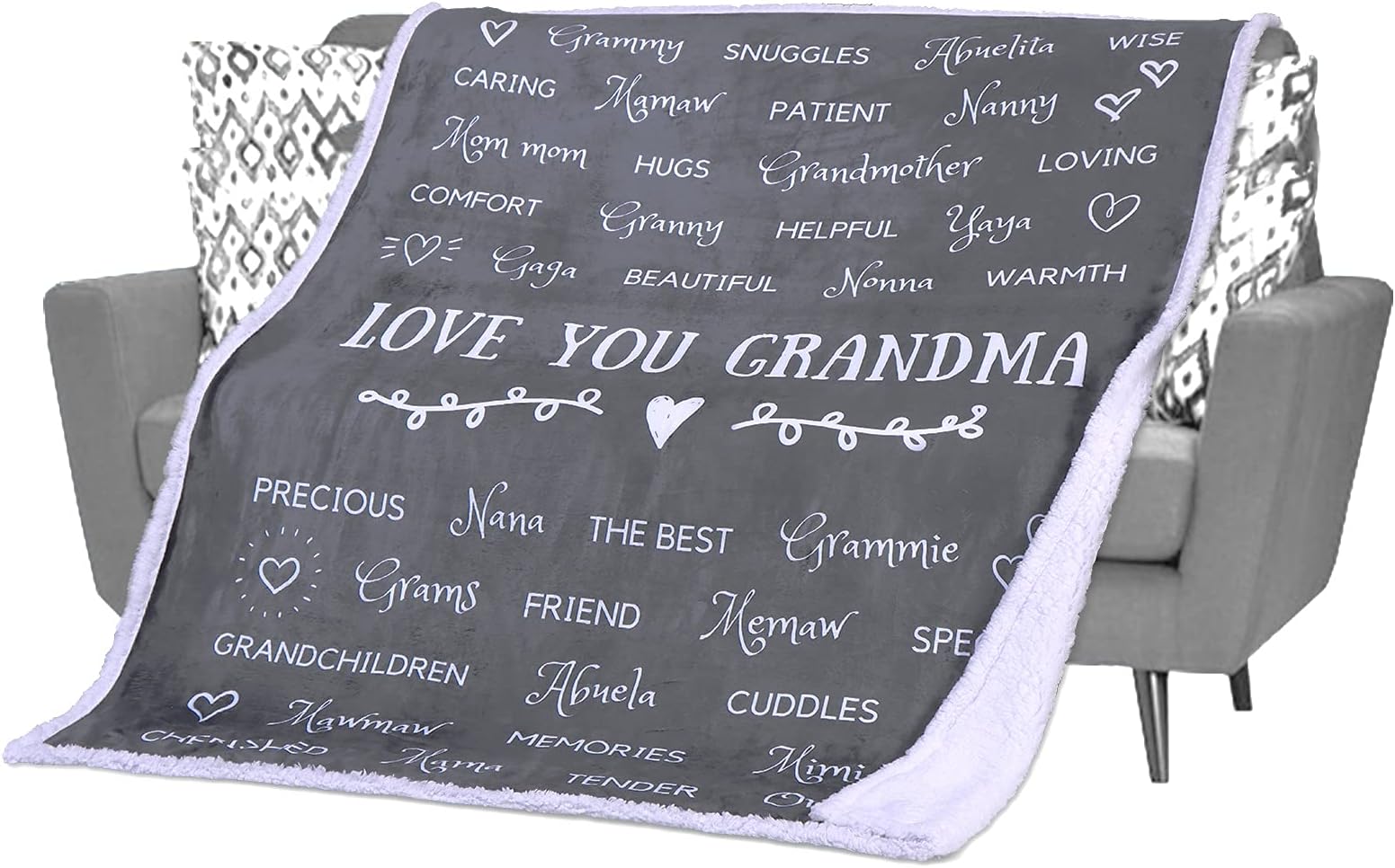 FILO ESTILO Grandma Blanket from Granddaughter, Grandchildren, Unique Grandmother, Mother's Day, Birthday Gifts, Filled with Words of Love & Appreciation 60x50 Inches (Grey, Sherpa)