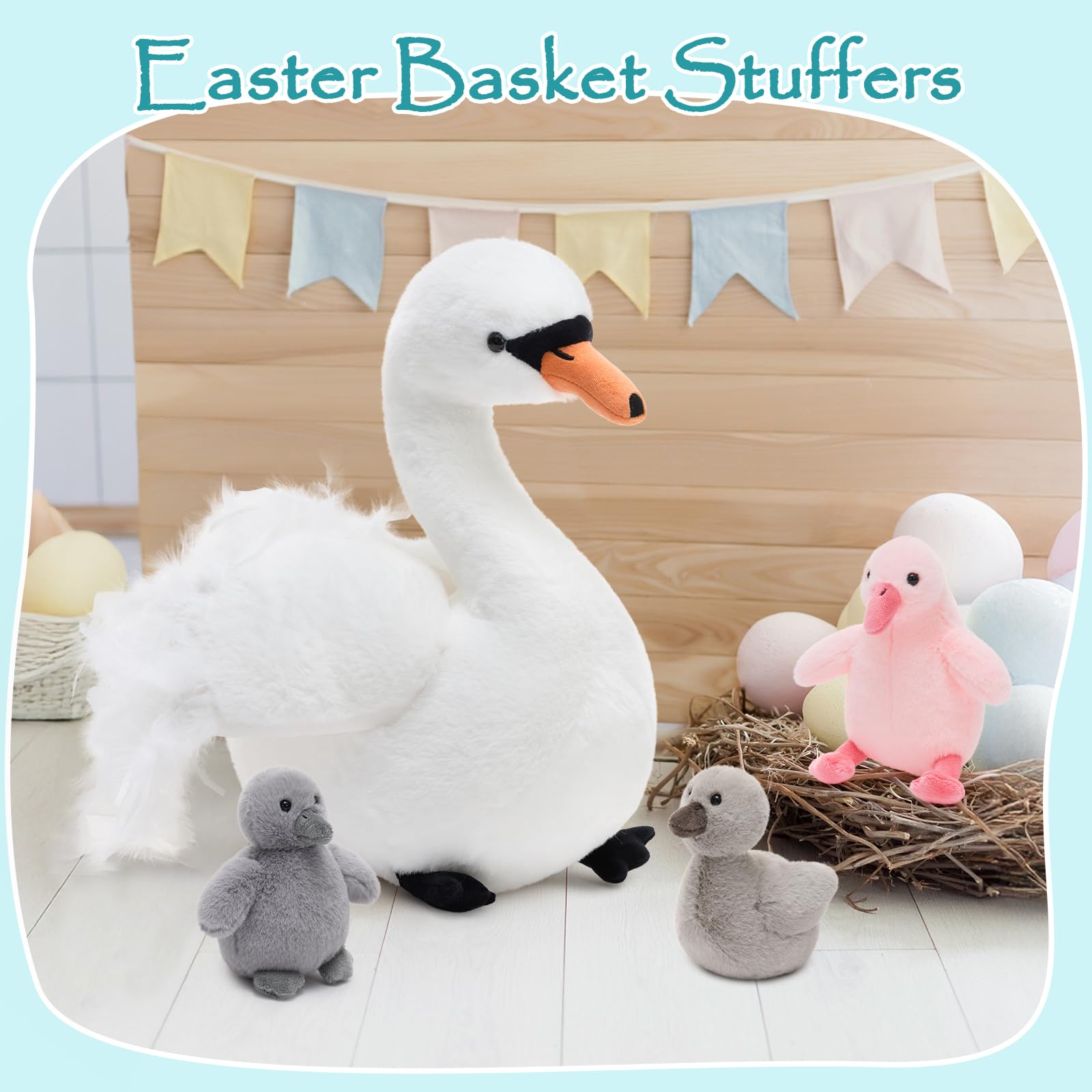 MorisMos groß weiß Schwan Kuscheltier XXL mit Baby im Bauch, 40cm weich riesen Schwan Stofftier Plüschtier swan, Geburtstag Weihnachten Geschenk für Kinder Baby