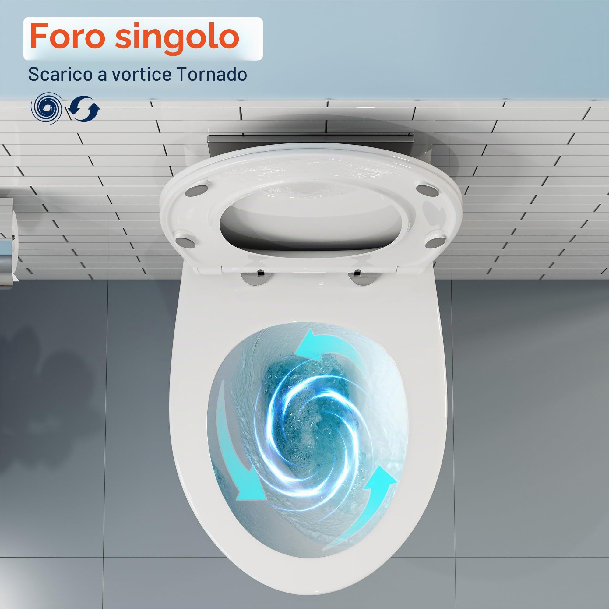 HOROW WC da parete in ceramica, con coperchio rimovibile, con abbassamento automatico, a forma di D, design compatto