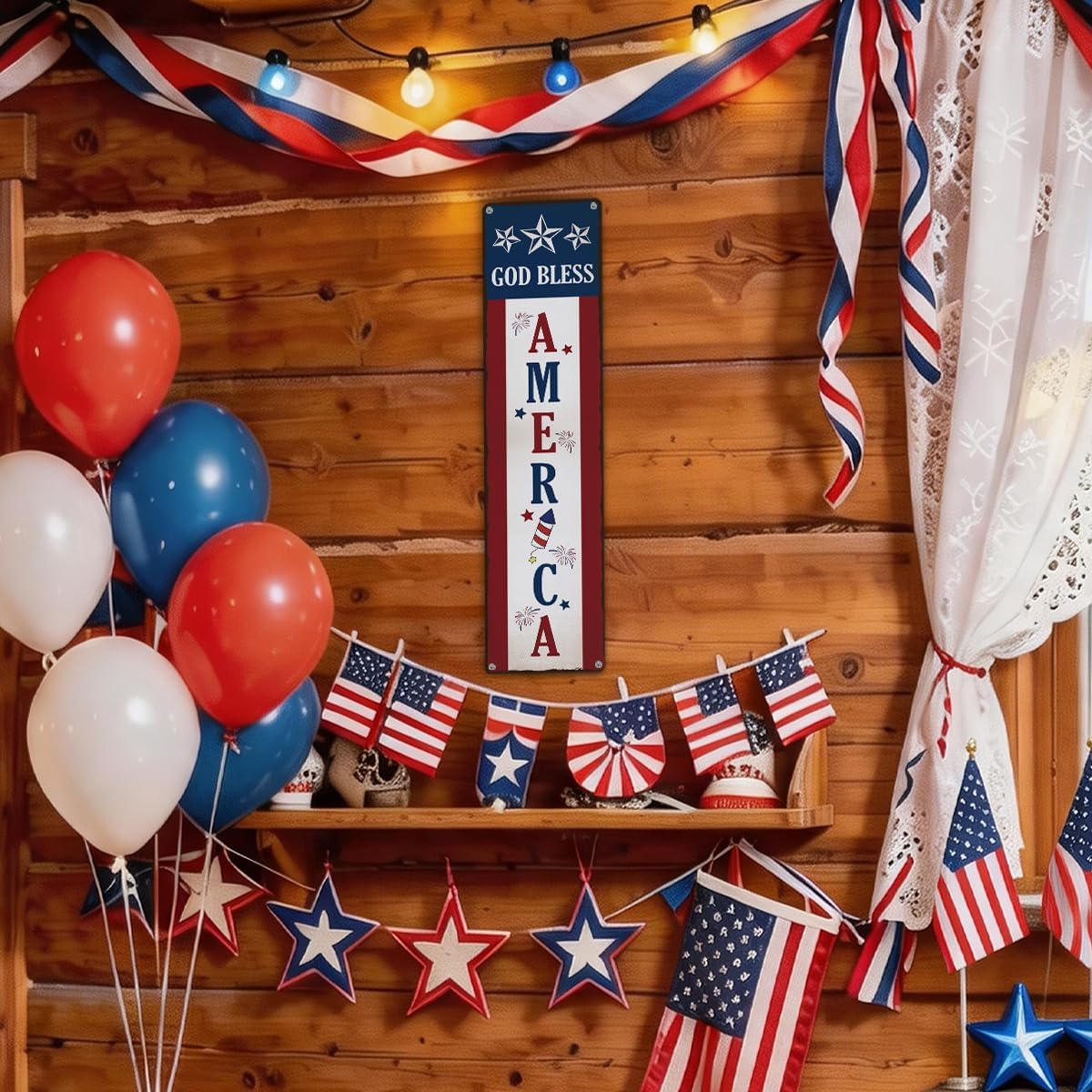 God Bless America Metal Sign, Retro Tin Patriotic Wall Art, 4th of July Outdoor Decor for Home, Backyard & Farmhouse, Independence Day Rustic Metal Sign, Memorial Day Decor, 15.7x3.9 Inches