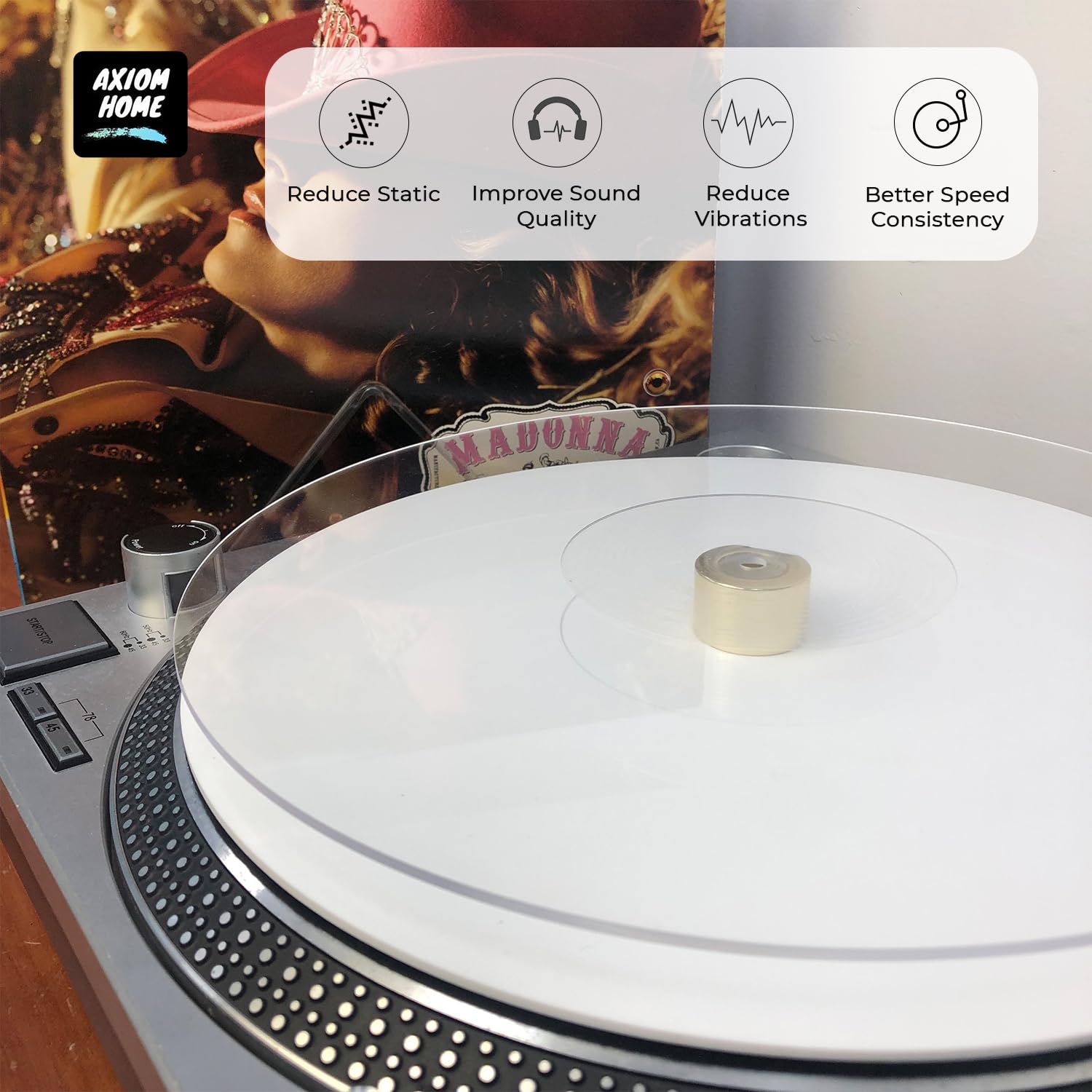 Tapis Platine Vinyle En Acrylique Antistatique - 30,5 Cm (12") - Anti-Vibration - Améliore La Qualité Sonore - 5 Couleurs Au Choix - 12