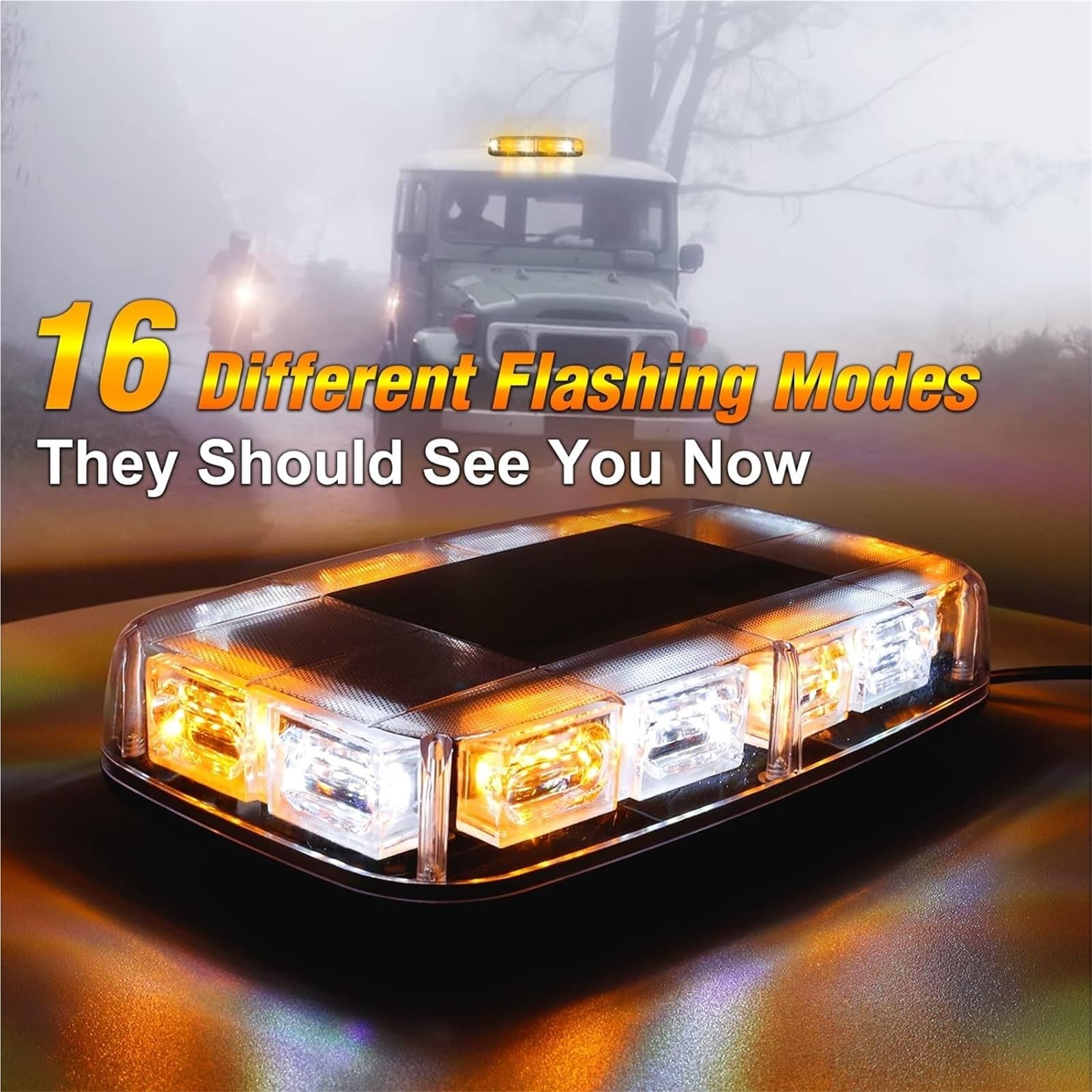 48 luces estroboscópicas LED de emergencia, ámbar y blancas, for techo de coche. Luz de señalización de seguridad baliza. Mini lámpara intermitente de policía for 12/24 V.(Yellow White)