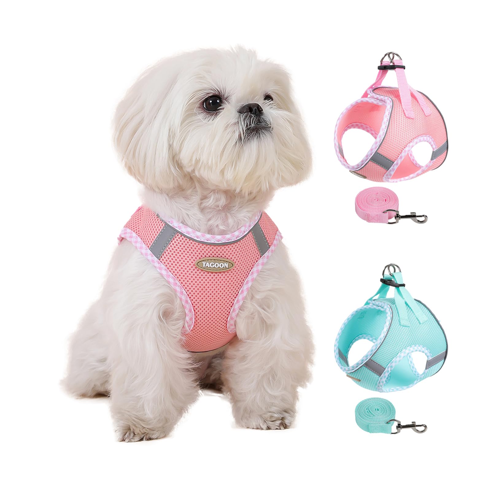 LUVMOJO Dog Harness and Long Leash Set for Small Dogs, Boy and Girl Medium Cat No-Pull Vest with Reflective Strips, Breathable Large Puppy Collar Pet