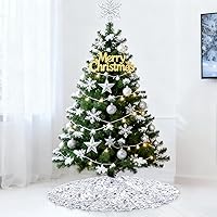 Vista 7 de Falda de árbol de Navidad plateada de 36 pulgadas, falda de árbol de Navidad con lentejuelas brillantes, decoraciones de Navidad con purpurina