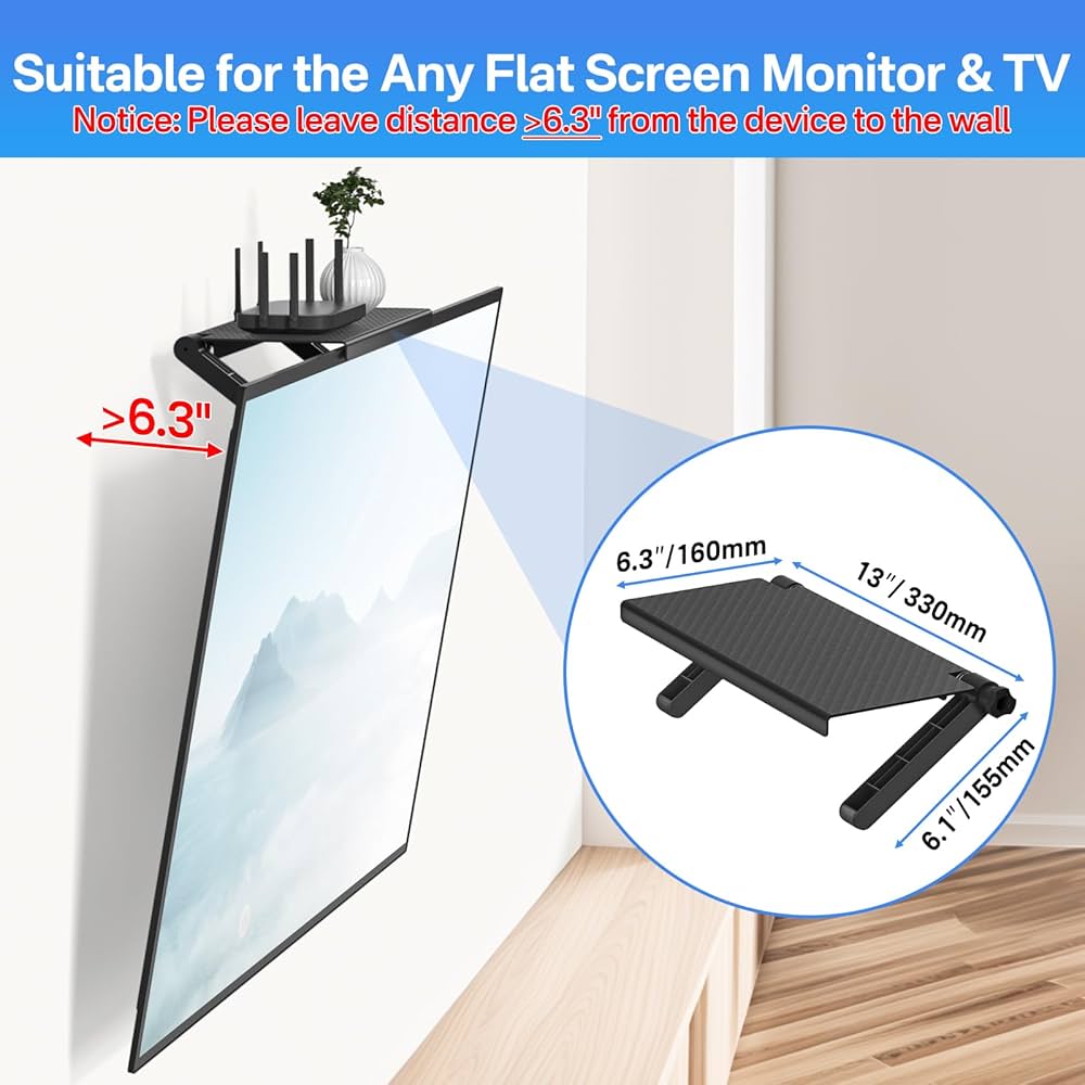 Dinghosen 13-Inch Wide Platform Adjustable TV Top Shelf, Screen