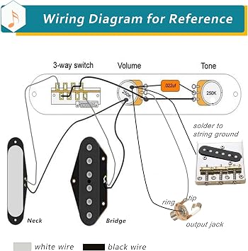 Fully Loaded Guitar Control Plate, Prewired 3-way Blade Switch Large Potentiometers Orange Capacitor, Knurled Volume Tone Controls System Fit for Guitars with Single Coil Pickups, Black
