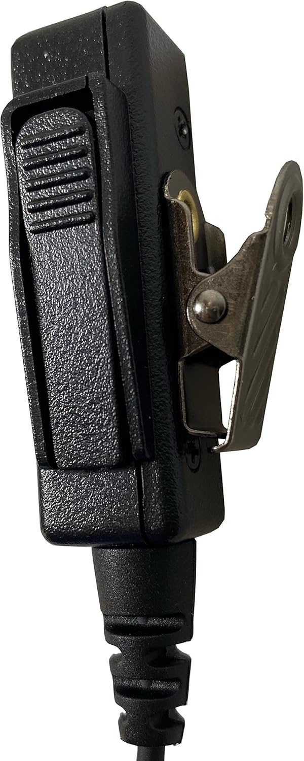 Close-up of the PTT microphone with metal clip