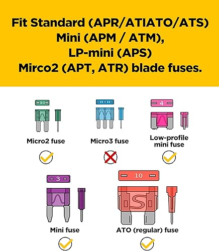 Miniatura 3 de YAKEFLY Juego de 12 grifos de fusibles, 4 tipos de adaptador de circuito de 12 V y kit de fusibles, mini conector de fusibles automotriz ATC ATS,