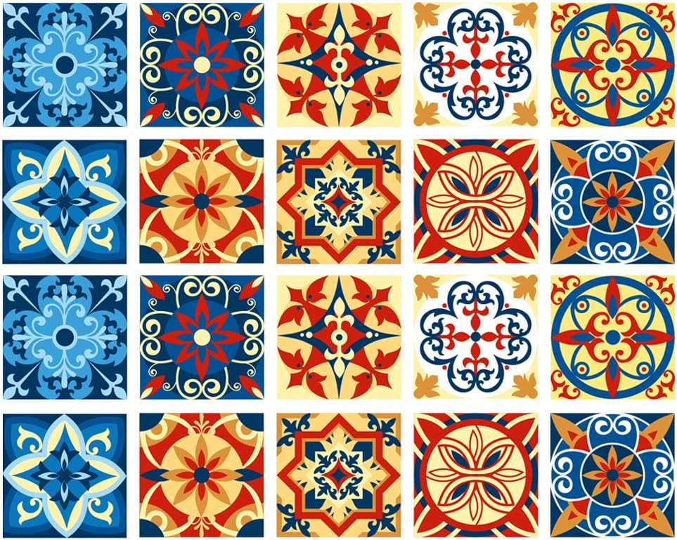 Poromoro Spanish Portuguese Azulejo Style Backsplash Peel and Stick Tile Stickers Set of 20 pcs(3.9_G)