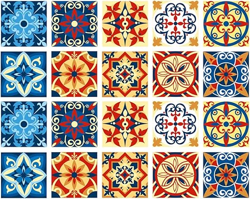 Miniatura 9 de Juego de adhesivos de Poromoro para baldosa estilo azulejo español o portugués, protegen contra salpicaduras, se desprenden y se adhieren, juego de