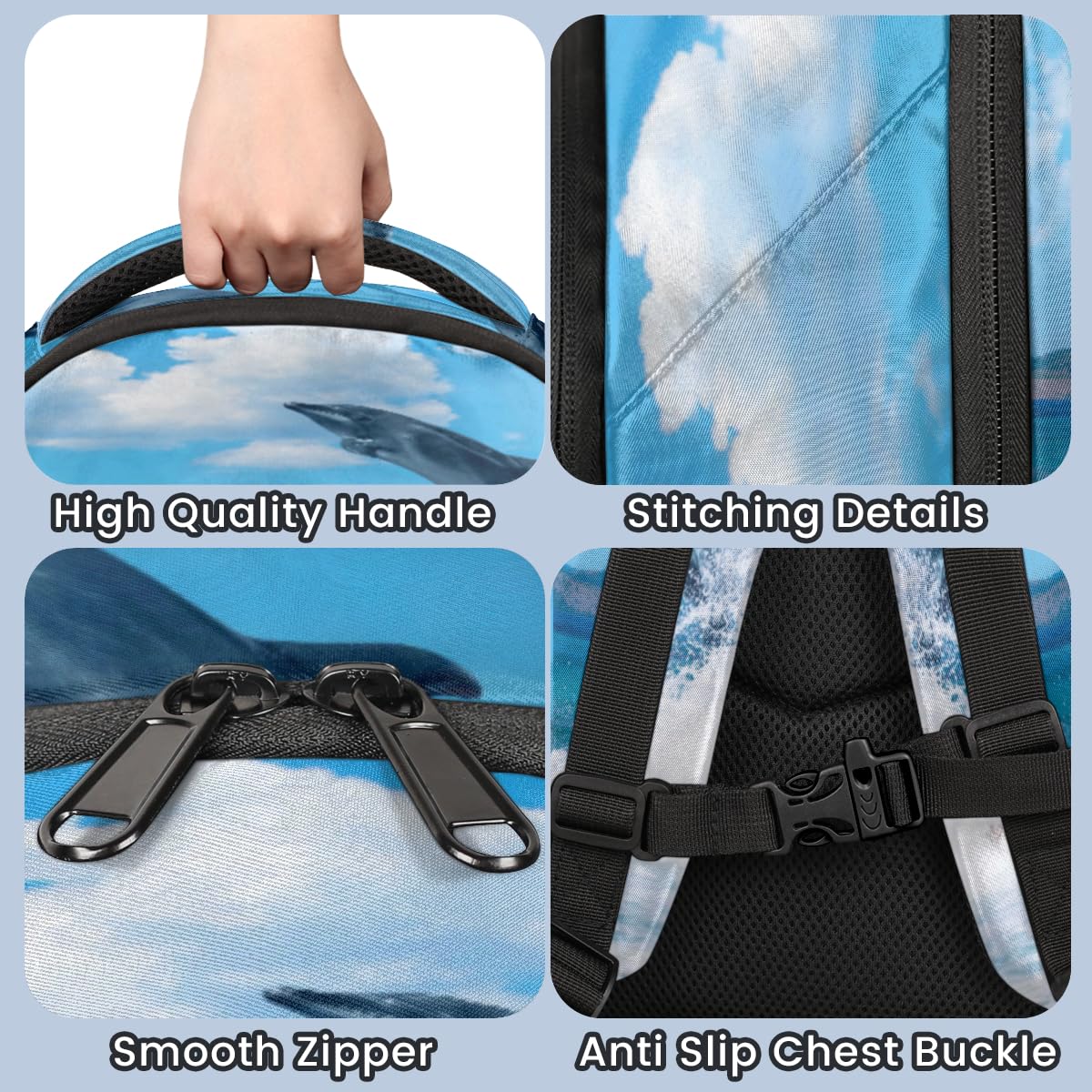 TropicalLife Springender Delfin-Rucksack für Kinder, Mädchen, Jungen, Herren, Damen, Delfine, Multifunktions-Rucksack, Schule, Büchertasche, 20 l, Laptop-Tasche, Reisen, lässiger Tagesrucksack,