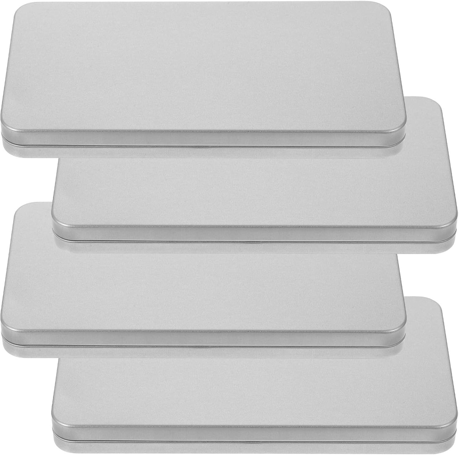 4pcs Silver Sundry Storage Box Set, Multifunctional Tinplate Containers with Foam Padding, Portable Phone Cover Organizer with Simple Design for Desktop and Household Use