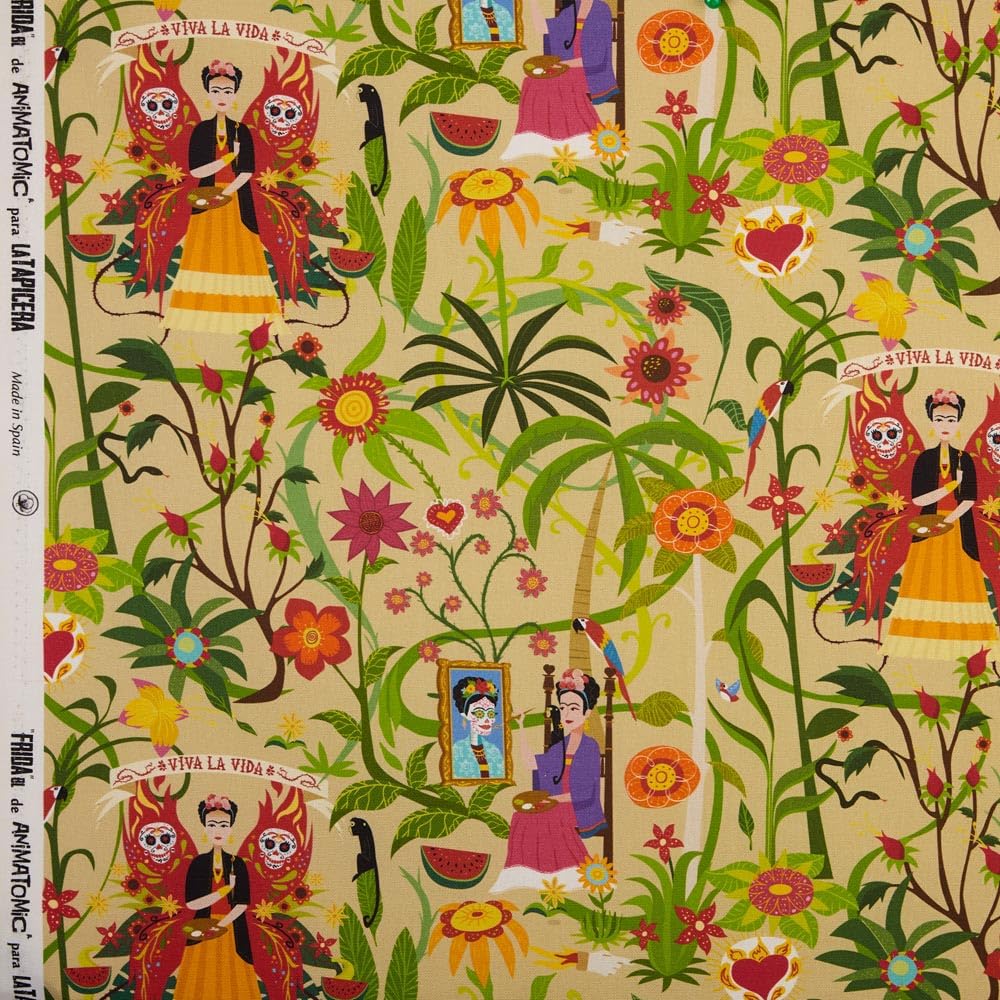 Kt KILOtissu tkanina lniana druk cyfrowy Half Panama 100% bawełna organiczna certyfikat Öko-Tex Standard 100, 100 cm długości x 280 cm szerokości | Frida - beżowy - 1 metr