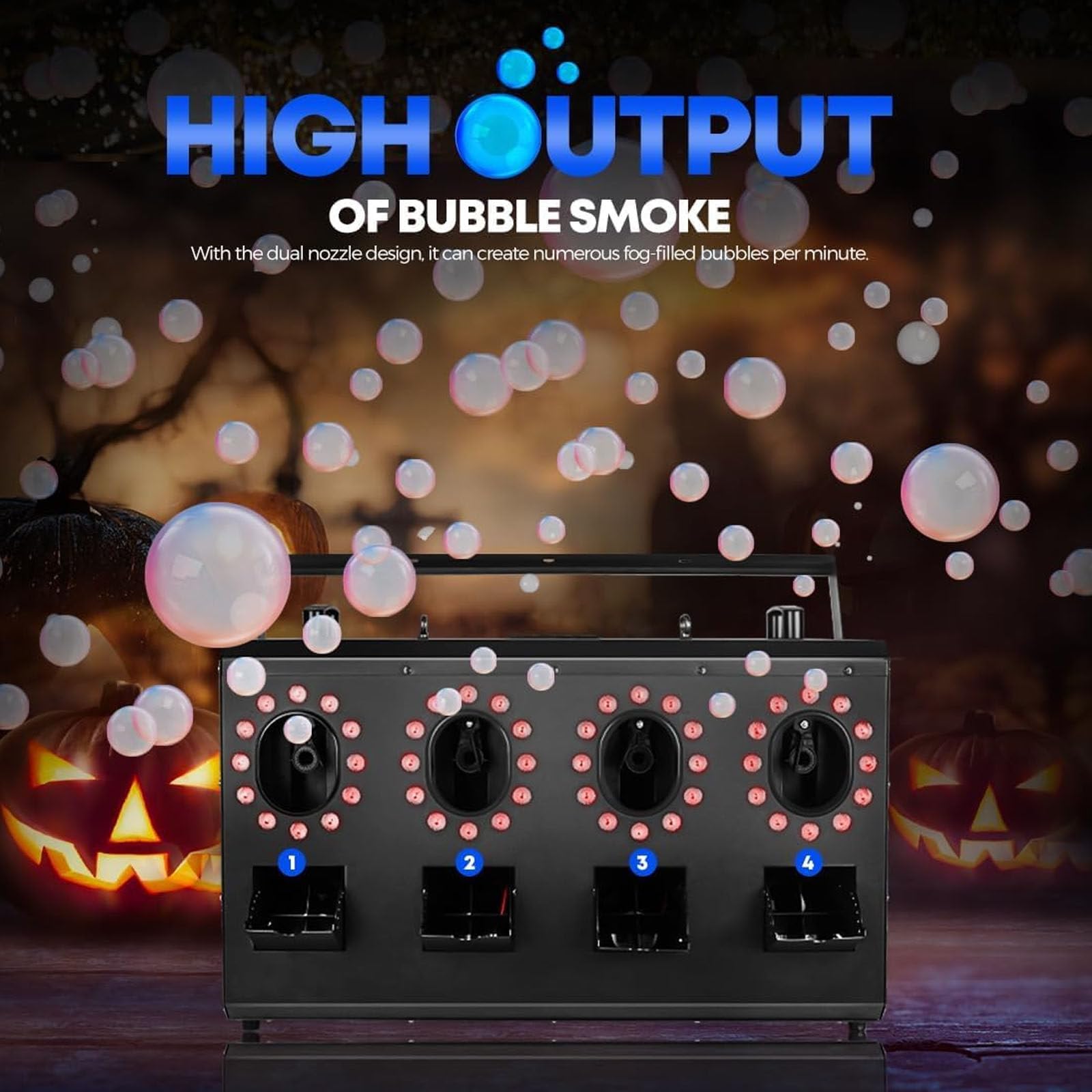 MáQuina De Burbujas De Humo Profesional Con Luces, MáQuina De Burbujas De Humo Con Led De 3000 W, Efecto Dmx, 48 Luces Led De 3 W, 4 Boquillas, Panel De Control Lcd, Capacidad Del Tanque: 1.2 L
