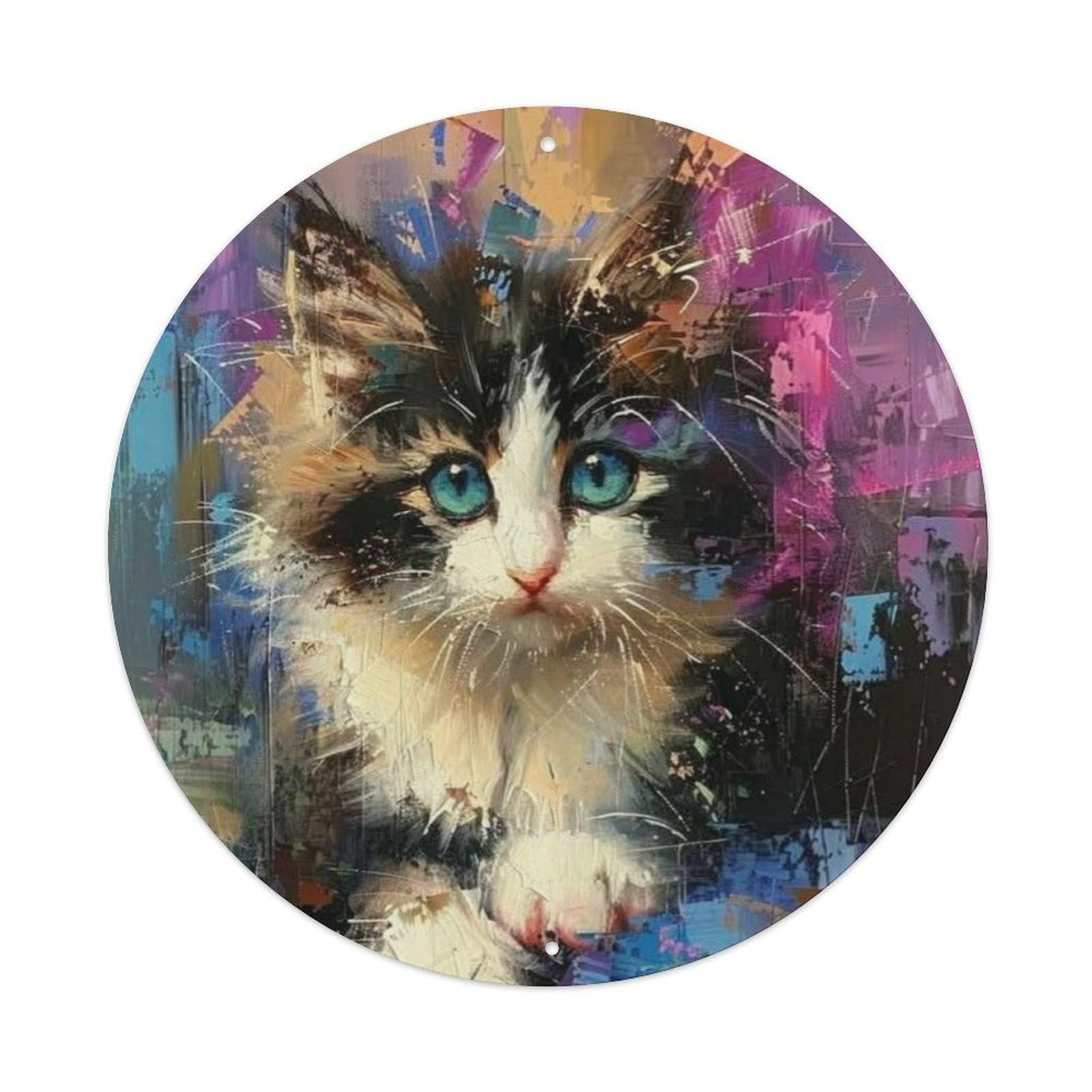Animal Calico Cat Cute Kitten Bright Blue Eyes Vintage Metal Tin Sign Plaque Wall Decor for Cafe, Club Bar, Office, Garden Metal Poster 8x8Inch