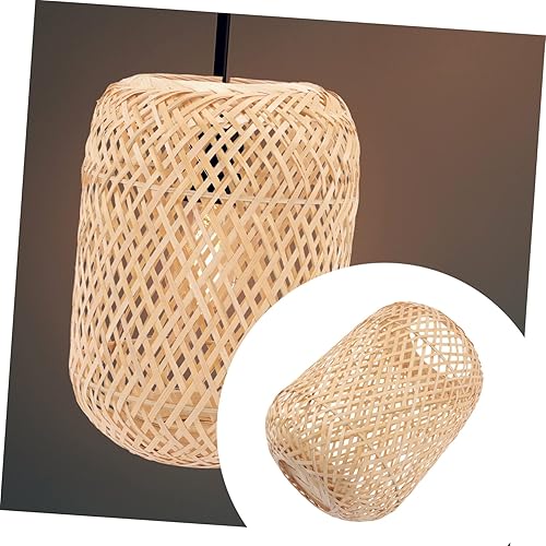 Miniatura 6 de Housoutil Lámpara de bambú Pantalla de mesita de noche, mini lámparas para espacios pequeños, pantalla de madera para lámpara de mesa, lámpara de