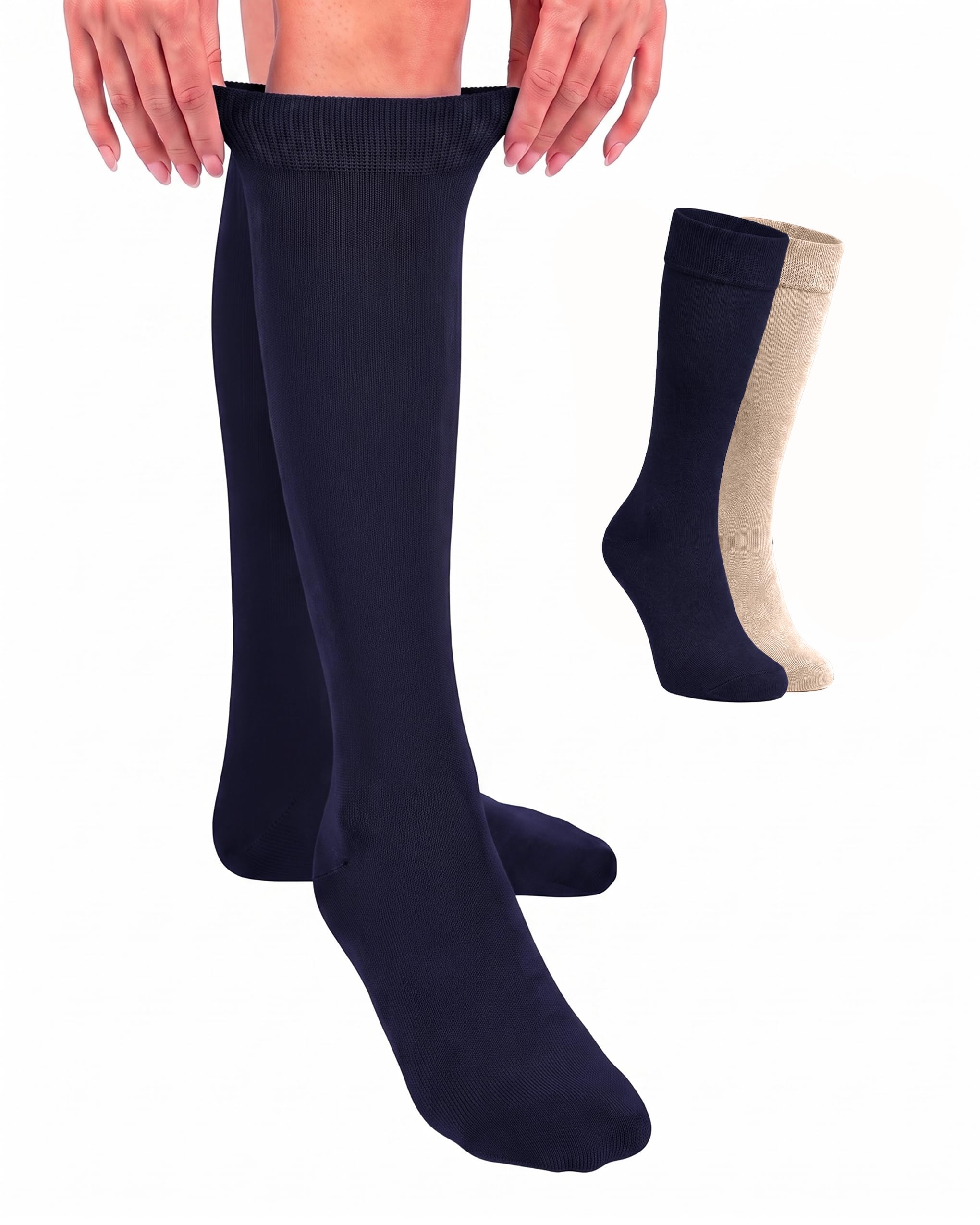 Hugh Ugoli Women Cotton Knee High Socks, 4 Pairs, Long Dress School Uniform