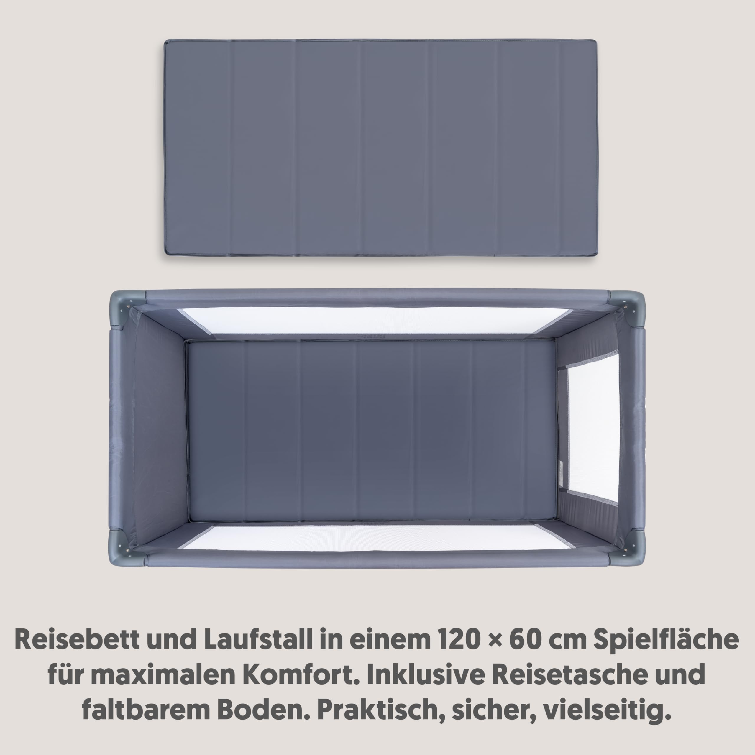 Interbaby Reisebett Baby klappbar mit Rollen & Tasche 120x60 cm (Grau)
