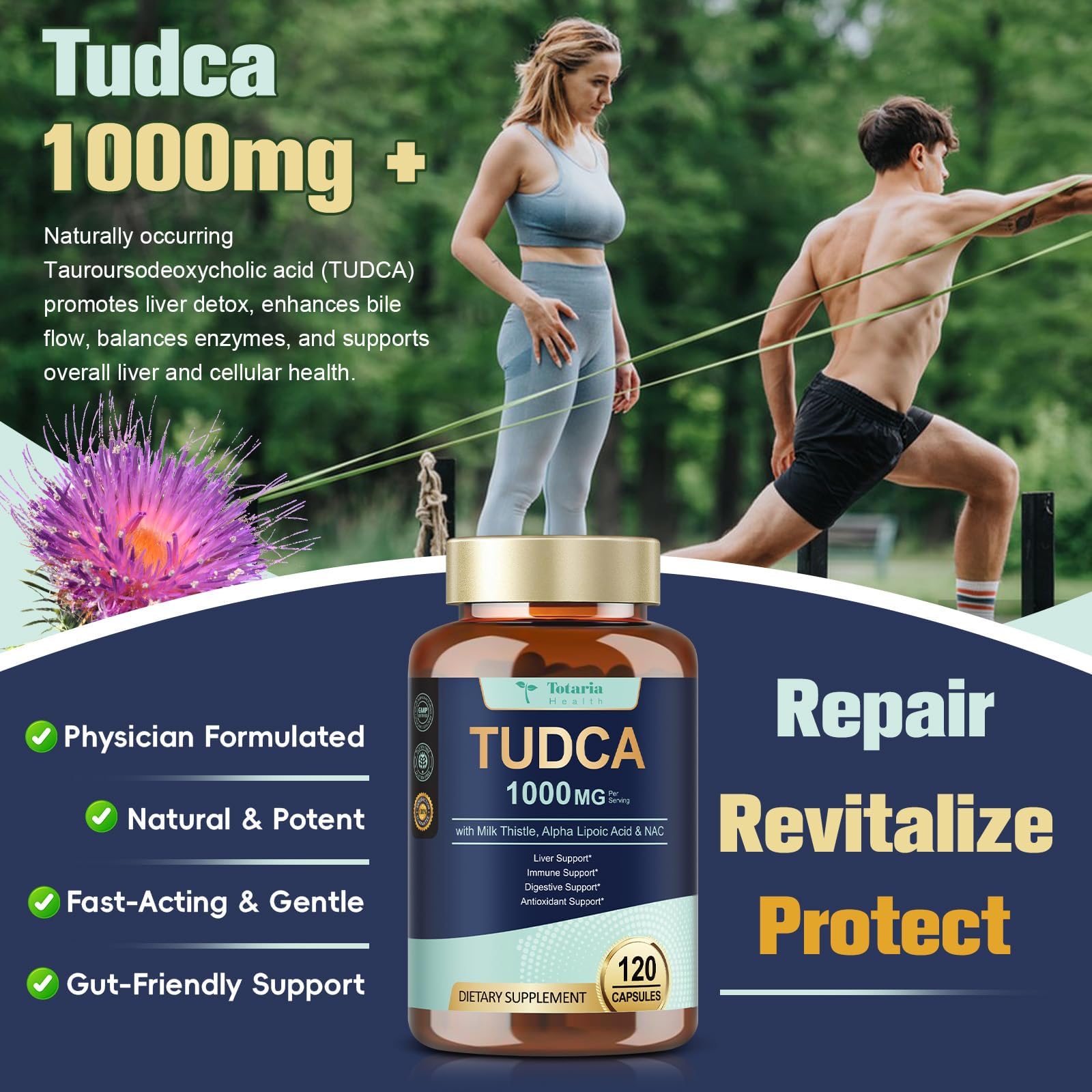 Totaria TUDCA 1000mg Liver Support Supplement with Milk Thistle, NAC, ALA, 80% Silymarin, 15-in-1 Extra Strength Bile Salts, for Liver Cleanse Detox & Repair, Gallbladder, Non-GMO, 120 Capsules — Amazon image 7