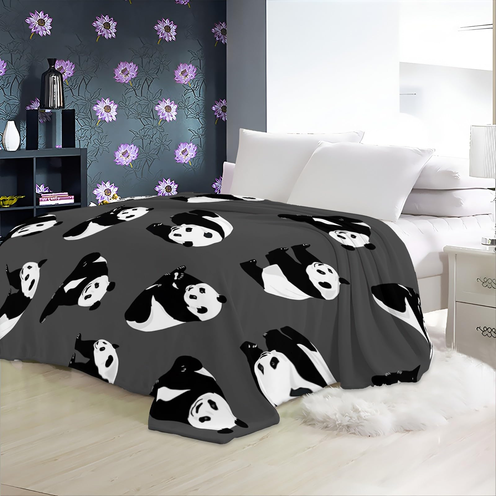 Plaid Couverture Extra Doux Panda Géant De Dessin Animé Gris 180x200 cm Couvre-lit Multi-usages Canapé, Plaid pour lit, Couverture Foulard Doux et Chaude Plaid Canapé Flanelle