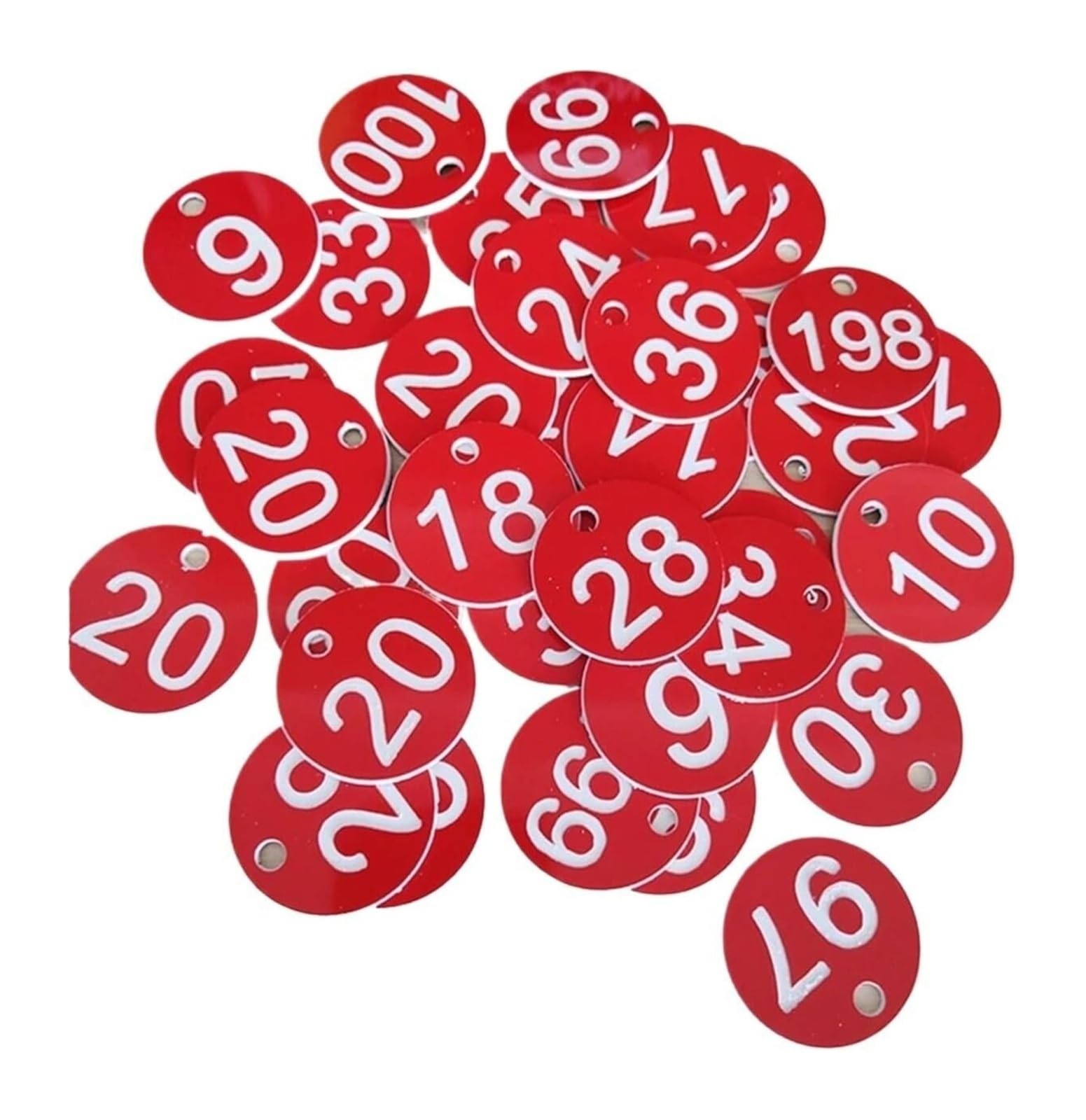 Plastikowe identyfikatory numeracyjne z dziurką 100 szt. Wielokolorowe 3,5 cm 1-100(Red)