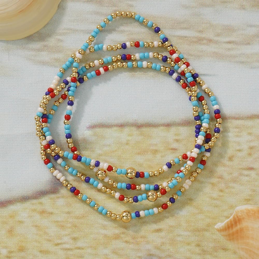 Gold Colorful Beaded Bracelet Stack for Women,Cute Boho Seed Beads Stackable Bracelets Set Fashion Prom Jewelry Gift - Image 4
