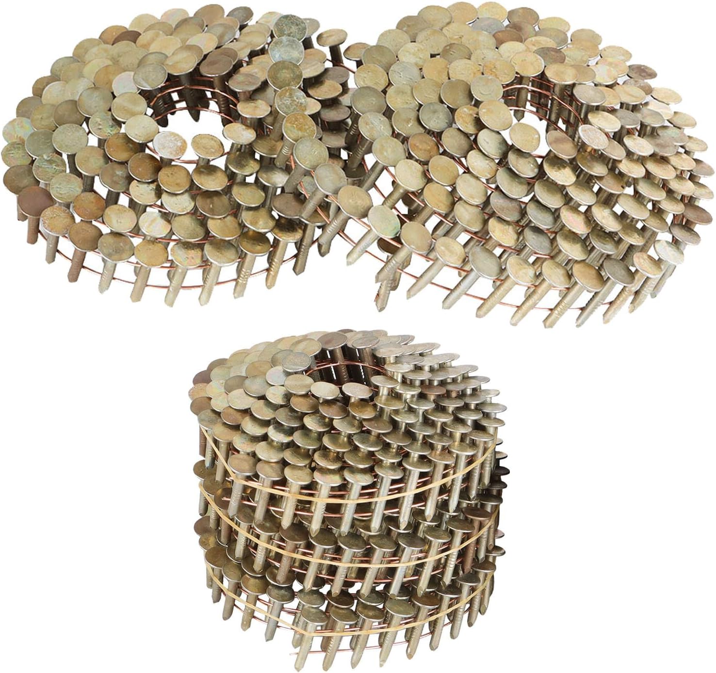 3600 Count Roofing Nails 15 Degree 7/8 Inch x 0.12 Inch Collated Wire Coil Full Round Head Ring Shank Electro Galvanized Roofing Nails