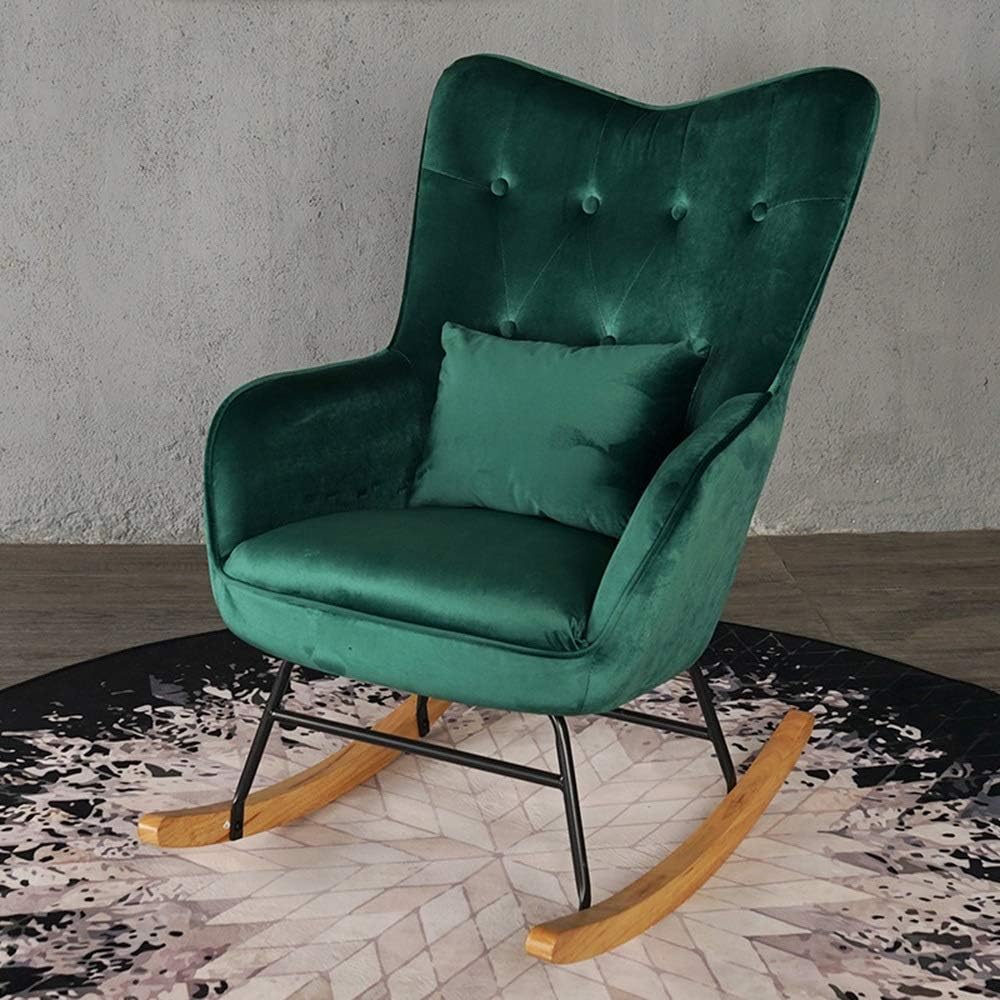 Single Rocking Chair Smooth Rocking Motion Extended Backrest Terrace Leisure Armchair Green