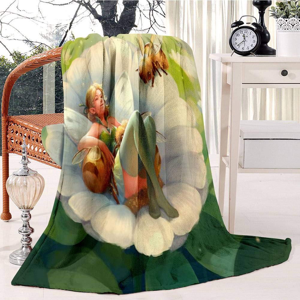 Fairy and bees Bed Blanket Plush Velvet Soft Warm Blanket Lightweight Microfiber Cozy Blanket Christmas Blanket for Bed Couch Chair Sofa, 130x150cm