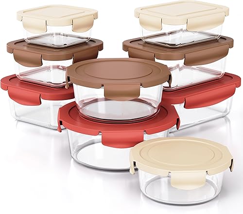 18 recipientes de vidrio para almacenamiento de alimentos con tapas, recipientes grandes de almacenamiento de sándwiches de frutas para