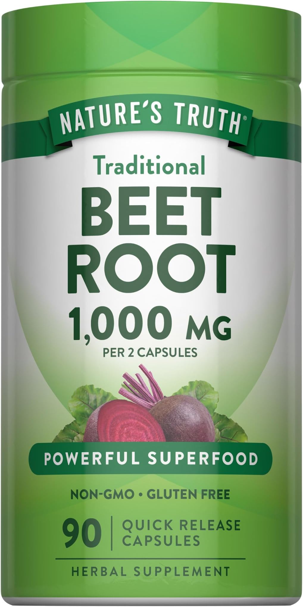 Nature's Truth Beet Root Capsules | 1000mg | 90 Pills | Herbal Extract | Gluten Free & Non-GMO Supplement
