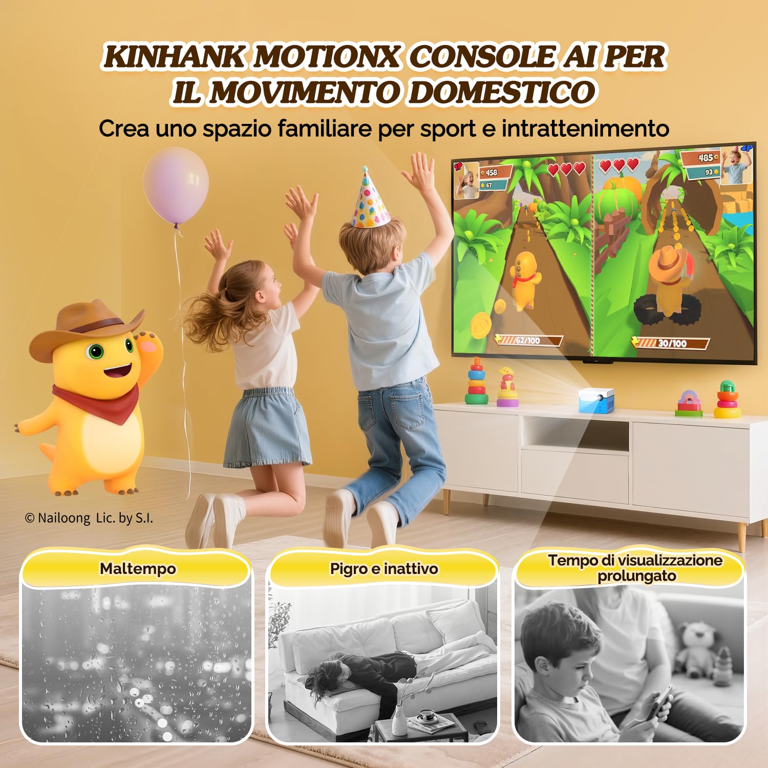 KINHANK MotionX Console Giochi di Movimento, Sistema di Videogiochi Interattivo per Bambini e Famiglie, Senza Controller, Senza Abbonamento, Aggiornamenti Mensili, Idea Regalo per Bambini (4-15 anni)
