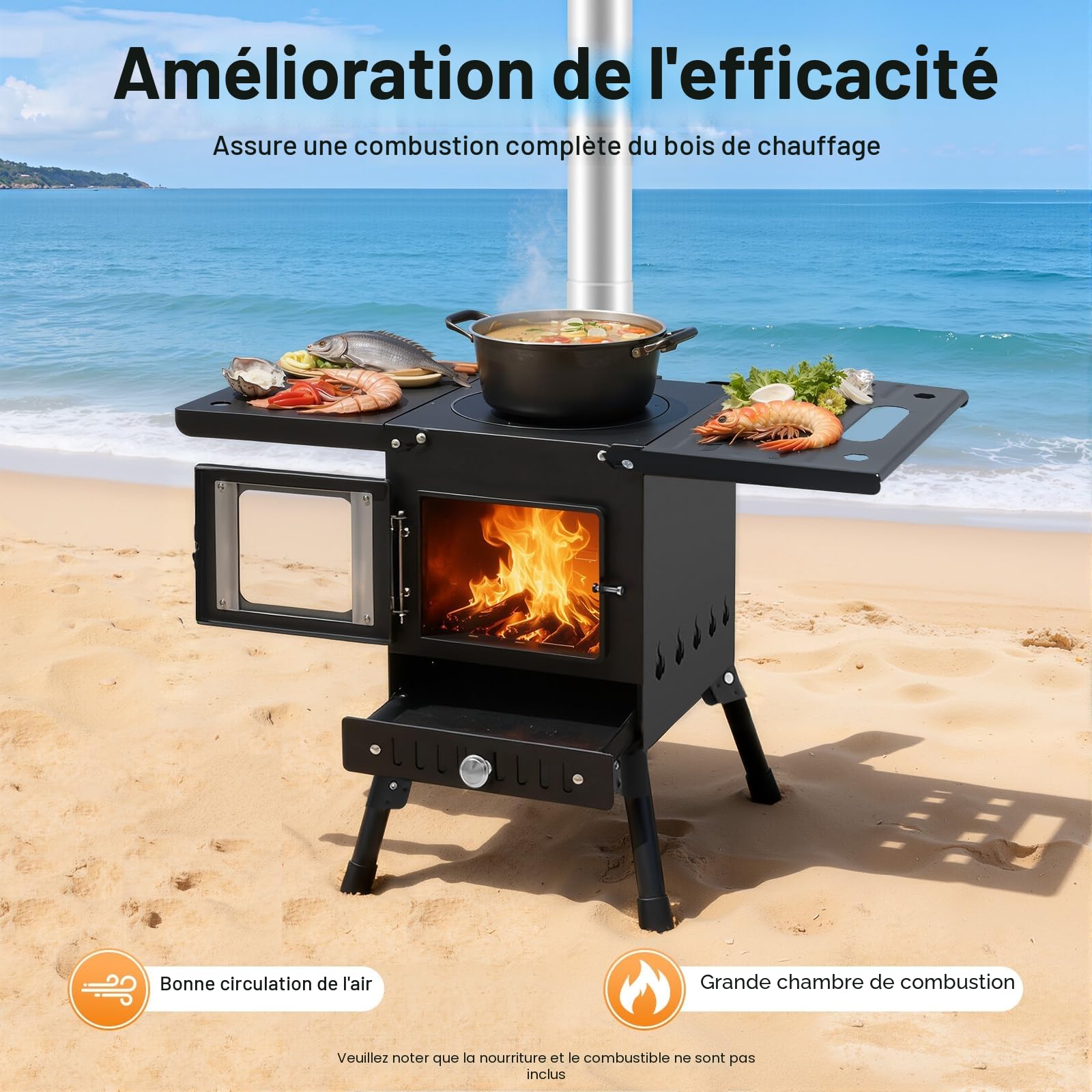 Four de tente, four de camping portable, four de tente avec tube et gants, 31,5 x 22 x 21 cm, pour la cuisine et le chauffage en plein air