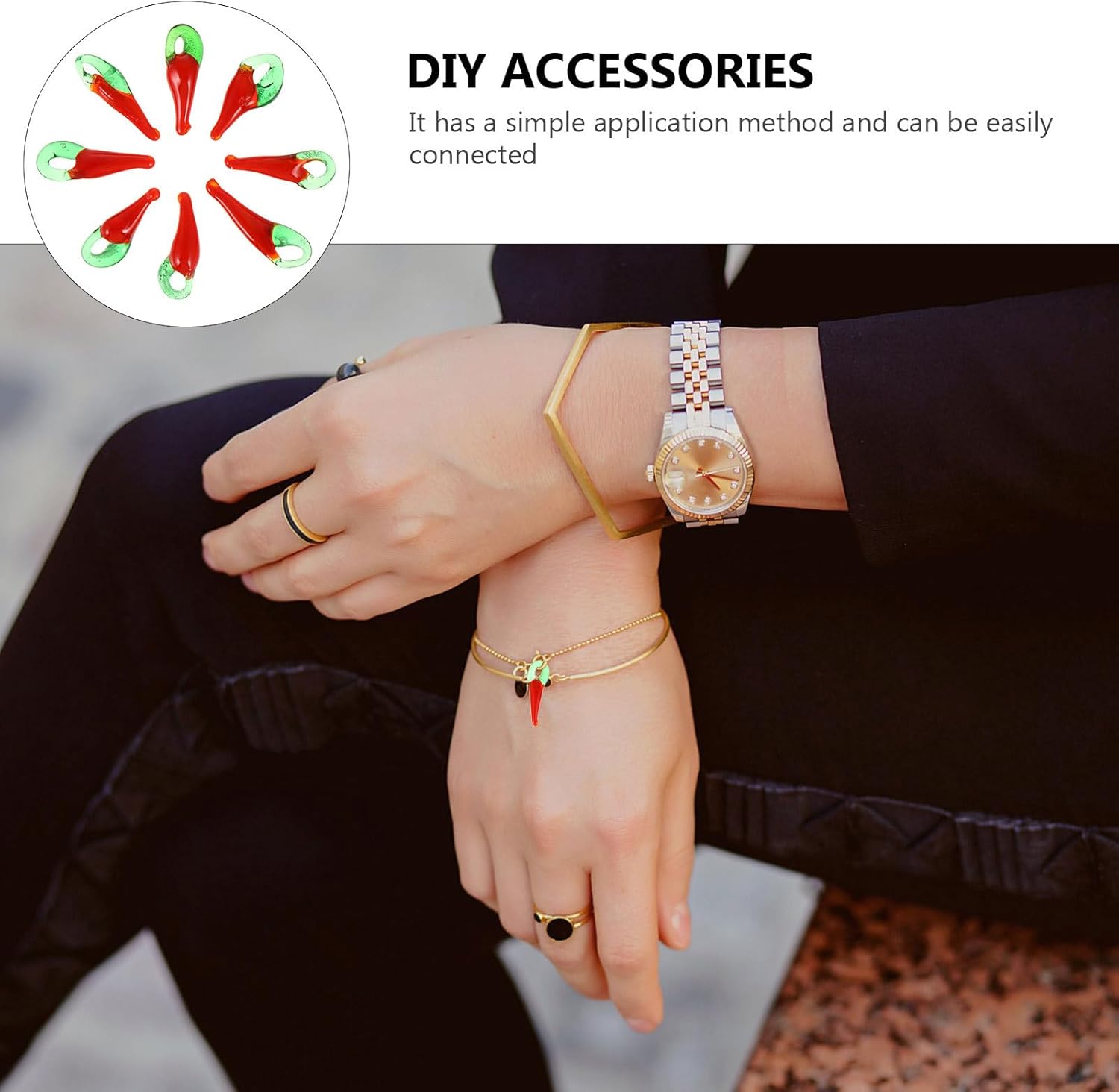 ARTIBETTER 100pcs Chili Pepper Charm Beads Vegetable Charms Glass Jewelry Charm for DIY Necklace Bracelet Keychain Jewelry Making - Image 6