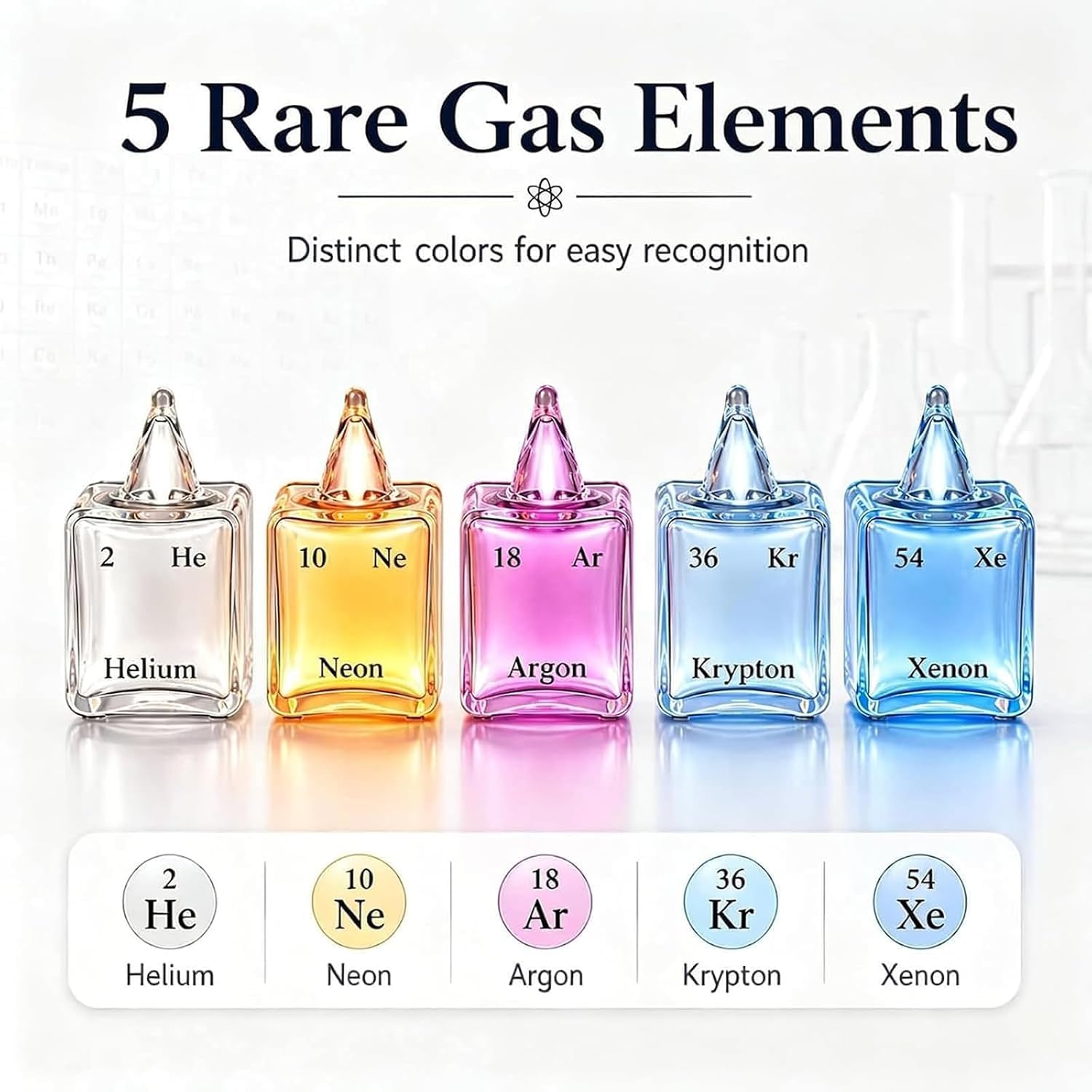 Set Di Tubi Al Plasma A Gas Nobili, 5 Tubi Luminosi Al Neon A Gas Rari Con Eccitatore, Campioni In Vetro Sigillati Di He/ne/ar/kr/xe, Purezza 99,999%, Per Didattica Scientifica, Display Da
