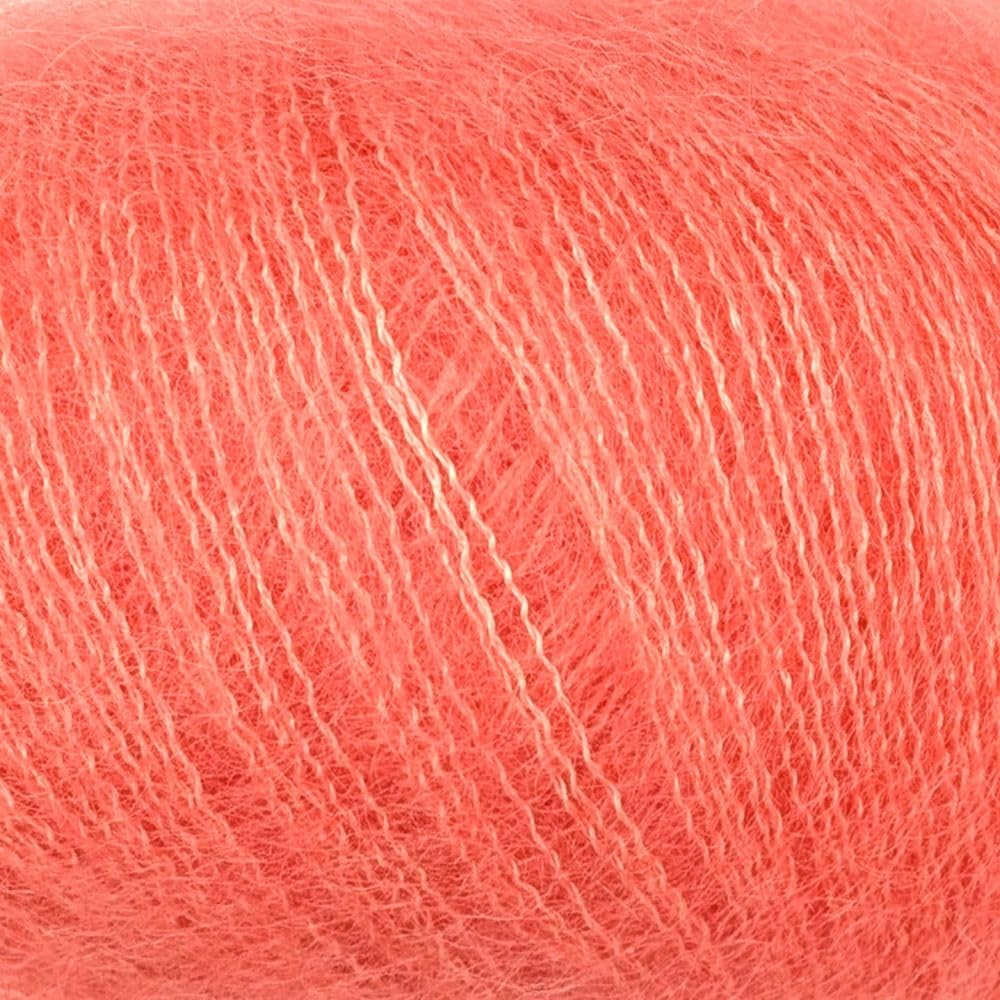 Fulffy, Premium Super Kid Mohair and Silk Lace-Weight Knitting and Crochet Yarn, 5 x 25g Balls - Halo Kid Silk 517 Coral