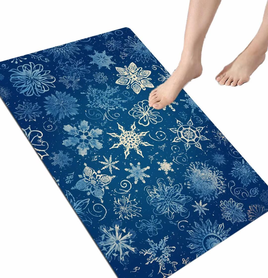 Tapis de bain absorbant et lavable en pierre antidérapante bleu