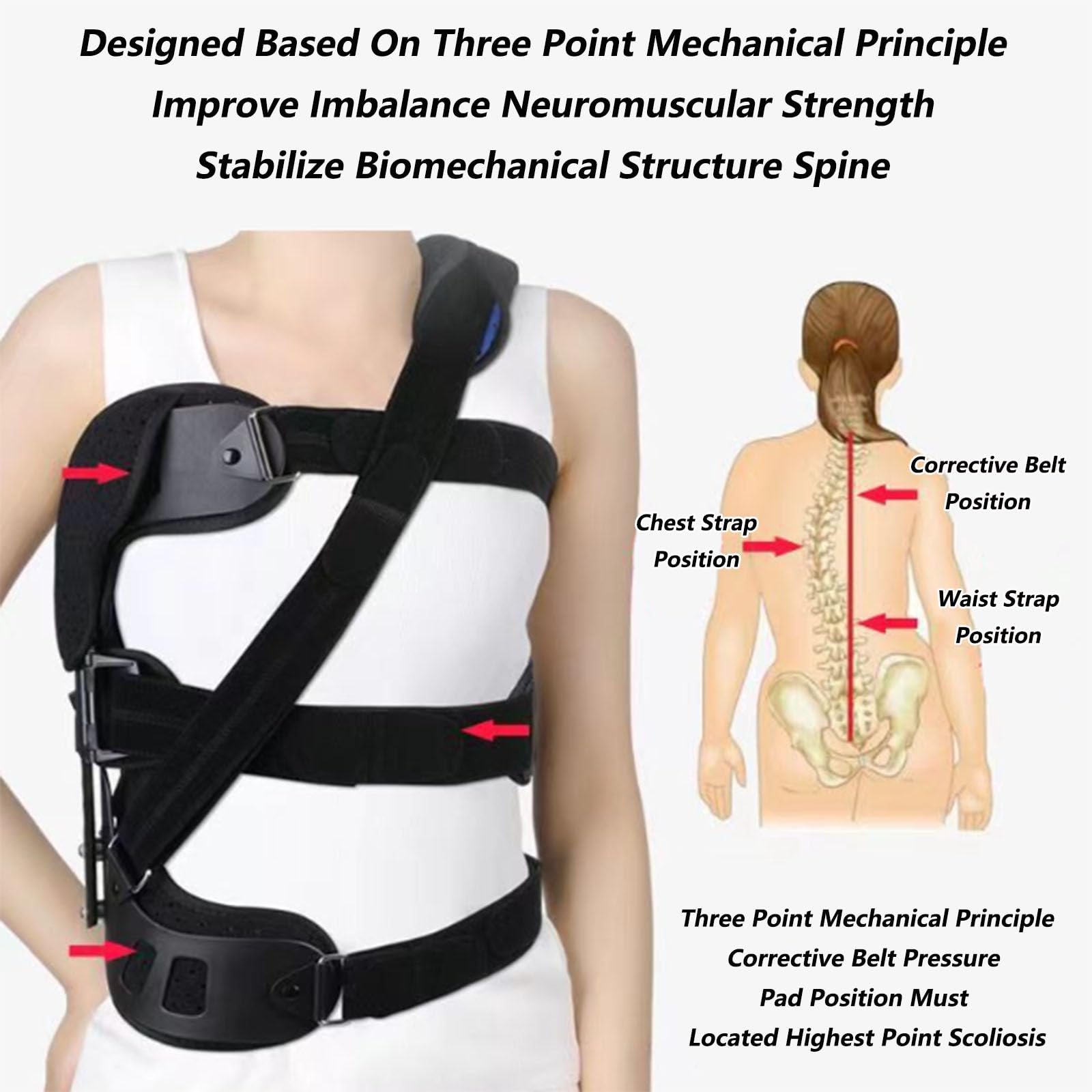 SFKLYU Corrector Escoliosis con Corrección Postura Aparato Ortopédico Fijo para Escoliosis Cervical y Espalda Ajustable para Recuperación Posoperatoria
