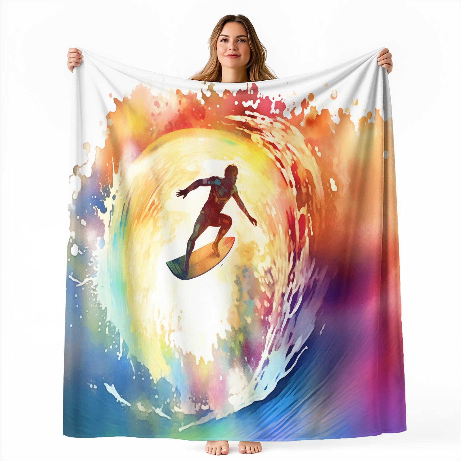 Acuarela Espacio Movimiento Manta gruesaBlanco - Cálida, Suave y esponjosa,220 x 240 cm Mantas de Invierno Suaves y esponjosas para Usar como Manta de sofá o sillón
