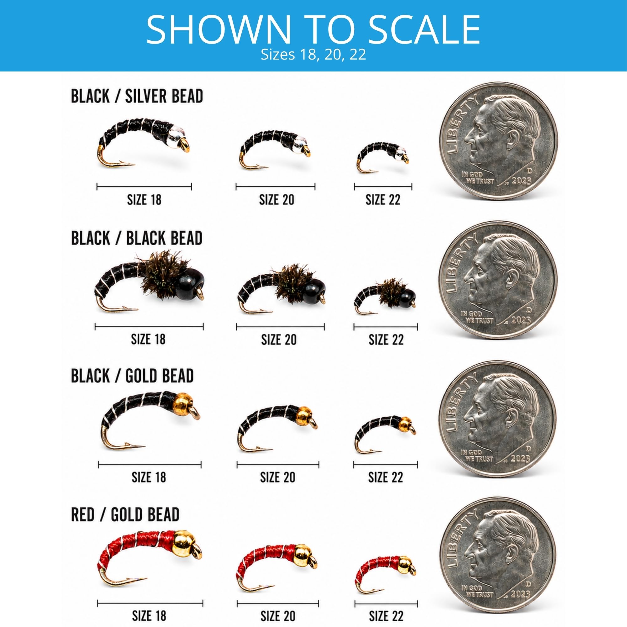 Confezione da 12 esche per pesca a mosca con perline in tungsteno, per pesca alla trota, legate a mano, misure 18-22, nero, rosso, argento, oro, Euro Nymphing, per pesca invernale