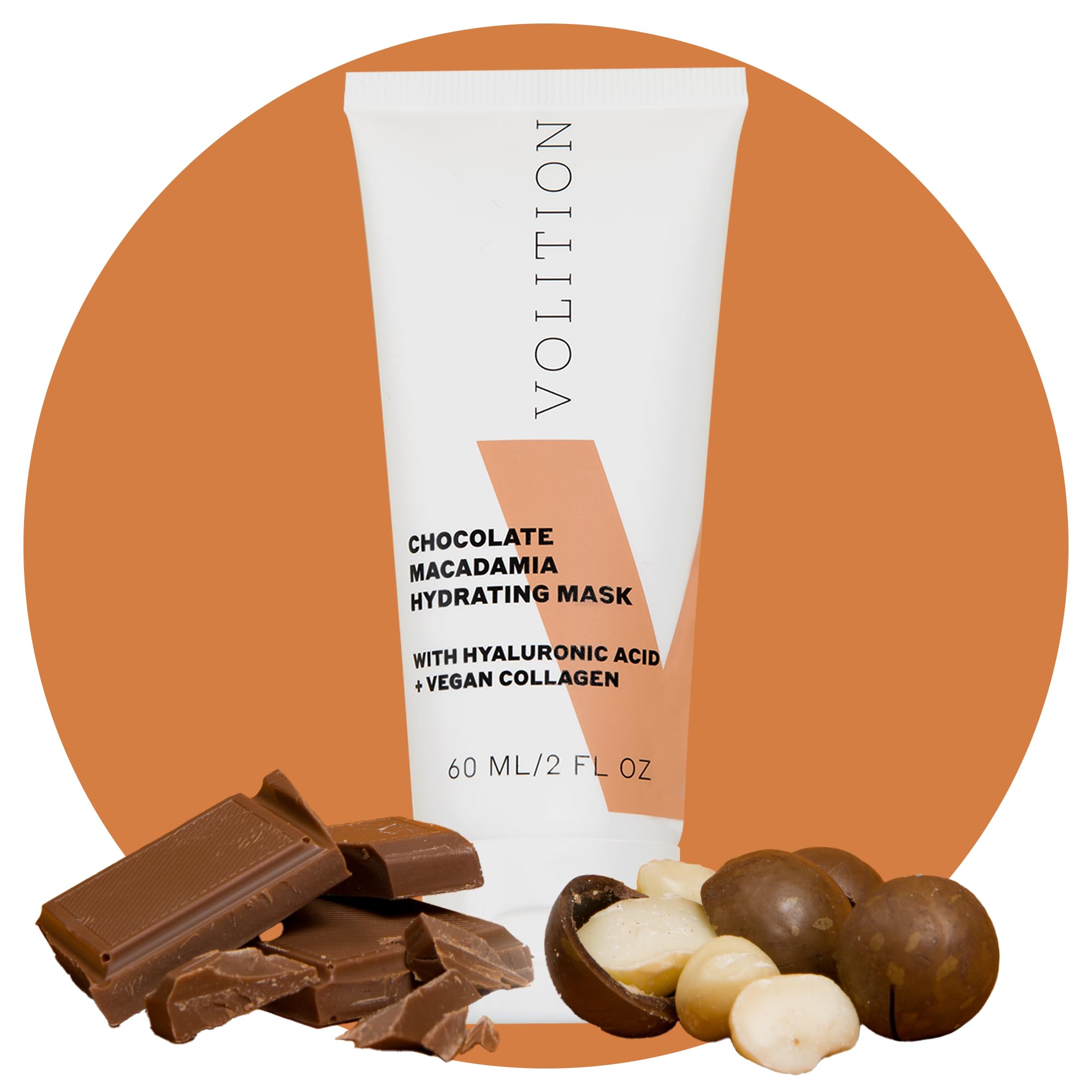 Volition Beauty Chocolate Macadamia Hydrating Mask with Hyaluronic Acid + Vegan Collagen | Nourishing & Replenishing Face Treatment | Luxury Firming Facial for Skin Barrier Repair