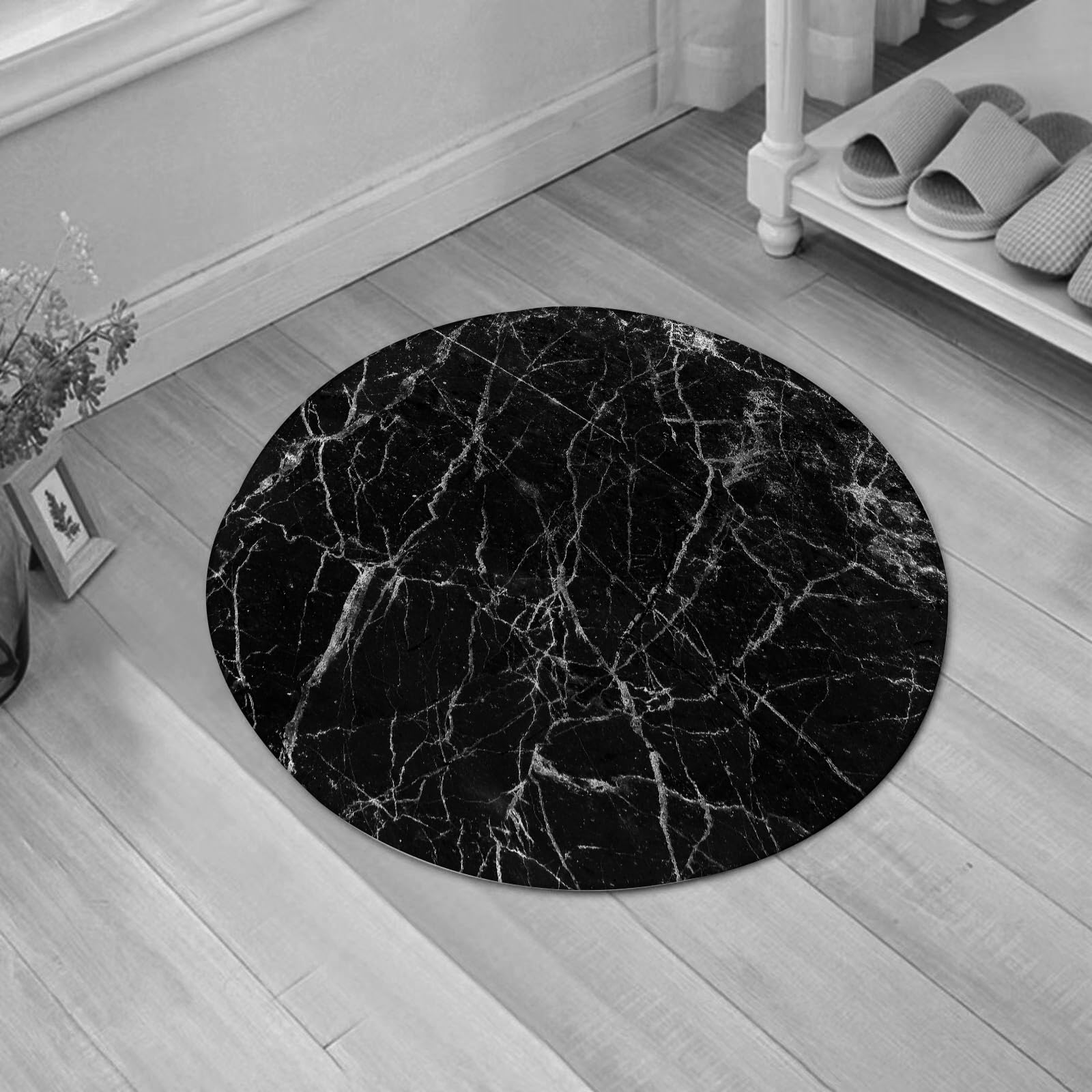EMFSLA Bath Mat 24x24 in,Black marble decoration pattern,Non-Slip Bathroom Mat Machine-Washable,Ultra Soft and Water Absorbent Bath Rug for Bathroom