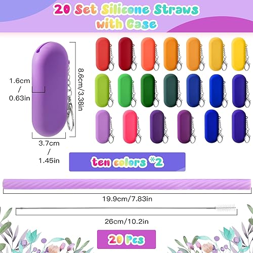 Miniatura 9 de Irenare Juego de 20 popotes de silicona con estuche, reutilizables, plegables, portátiles, de viaje, para beber en frío o caliente, con funda de