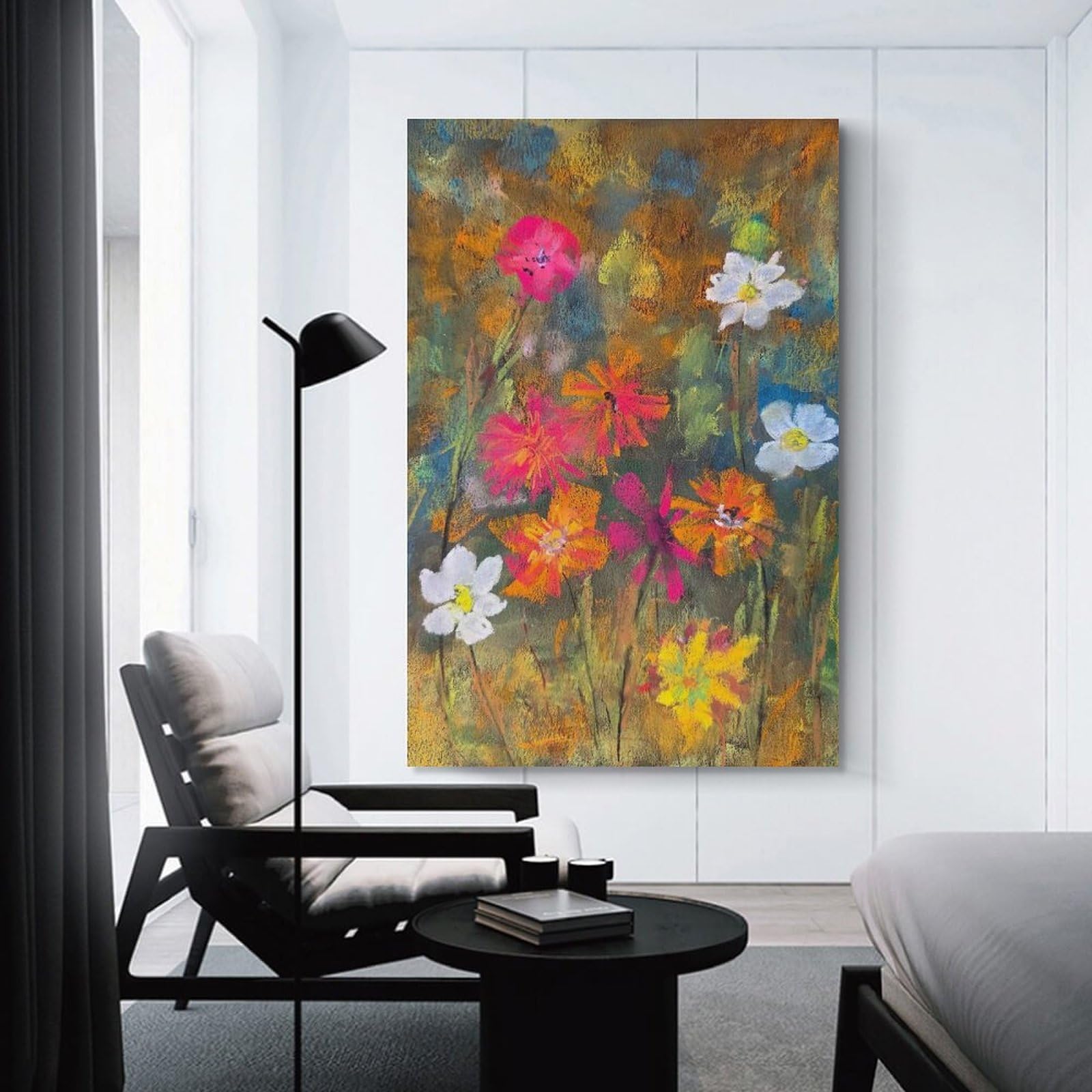 Junmoney Canvas Art Print Vibrant Pastel Floral Painting, 20x30inch(50x75cm), for Gallery Wall Decor And Room Displays, Wall Decor Suited to Curated Displays