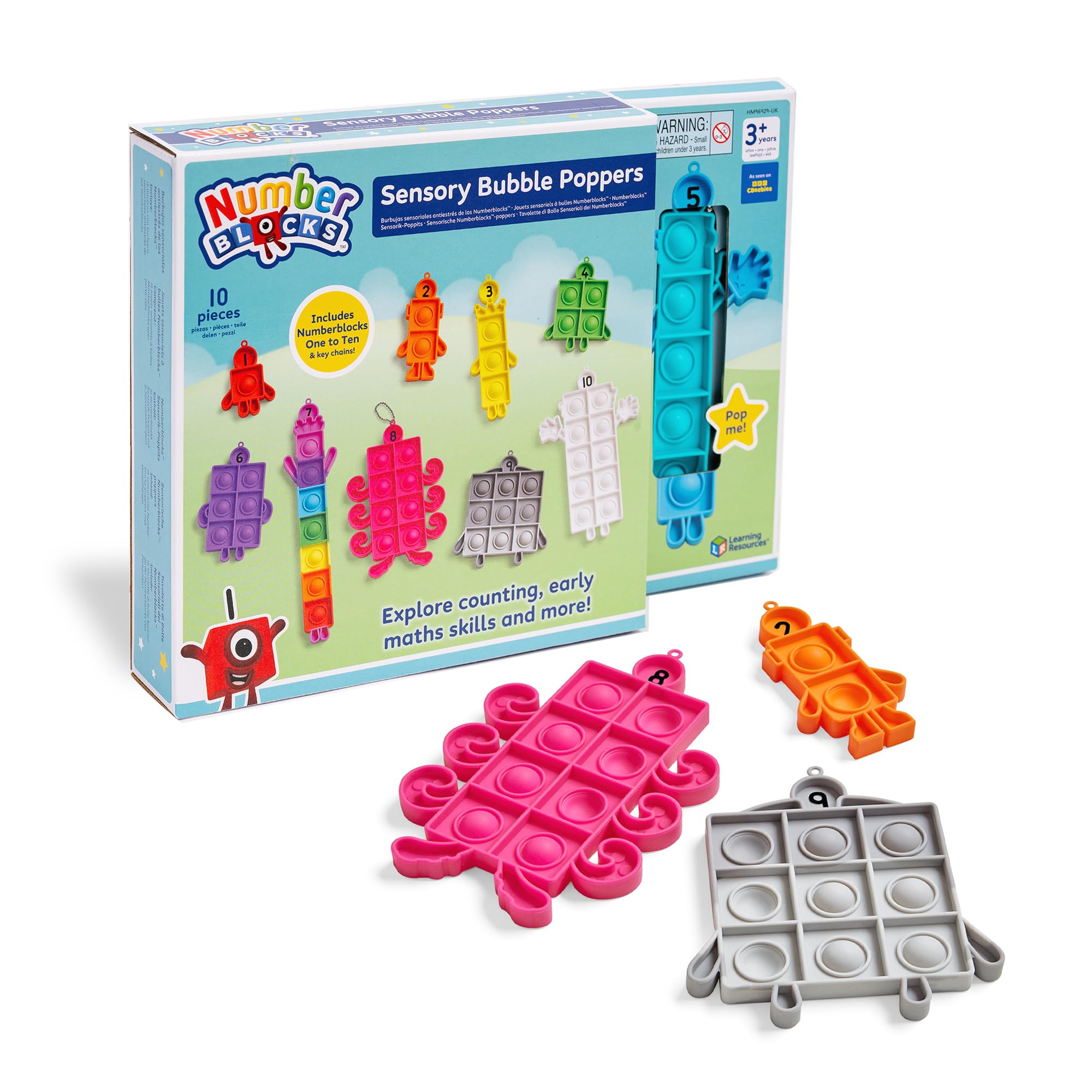 Learning Resources Numberblocks Sensory Bubble Poppers, Push Pop Fidget Toys, Keychains for Kids Counting Maths Manipulatives