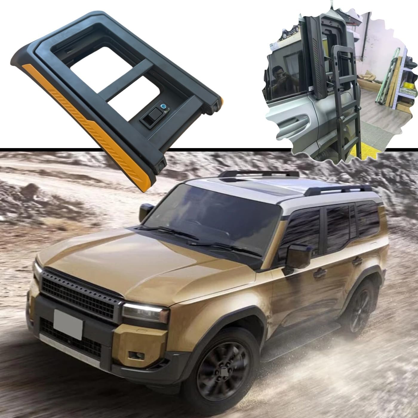 Foldable Liftable Ladder Roof Rack Access Fits for Toyota Land Cruiser Prado LC250 J250 2024-2026 Orange