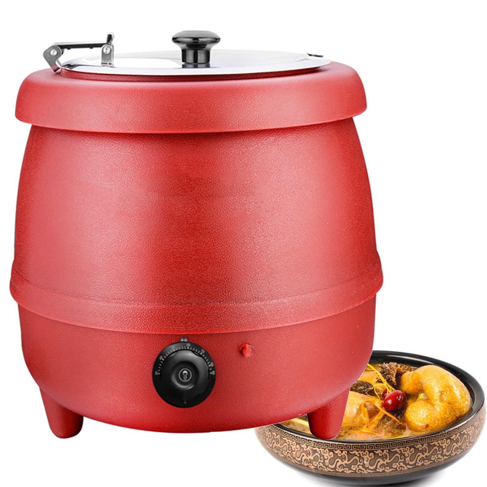 Chauffe-soupe de restaurant marmite de buffet 10L rouge en acier inoxydable