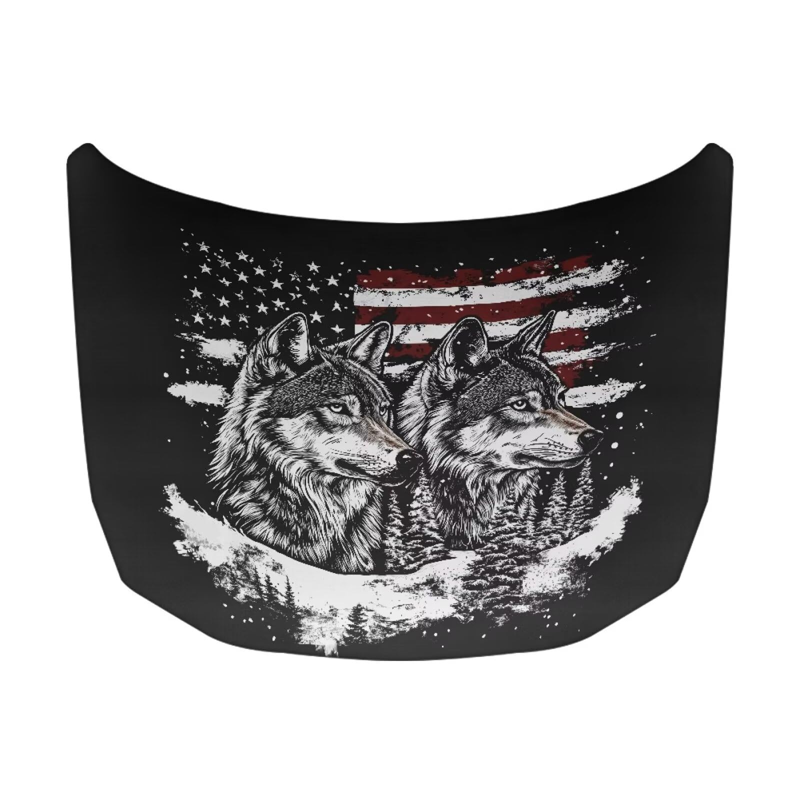 American Flag Gray Wolf Print Car Hood Cover Stretch Polyester Protector for Car Hood Snowproof Automotive Accessories for Most Auto Sedans Trucks Pickup SUVs
